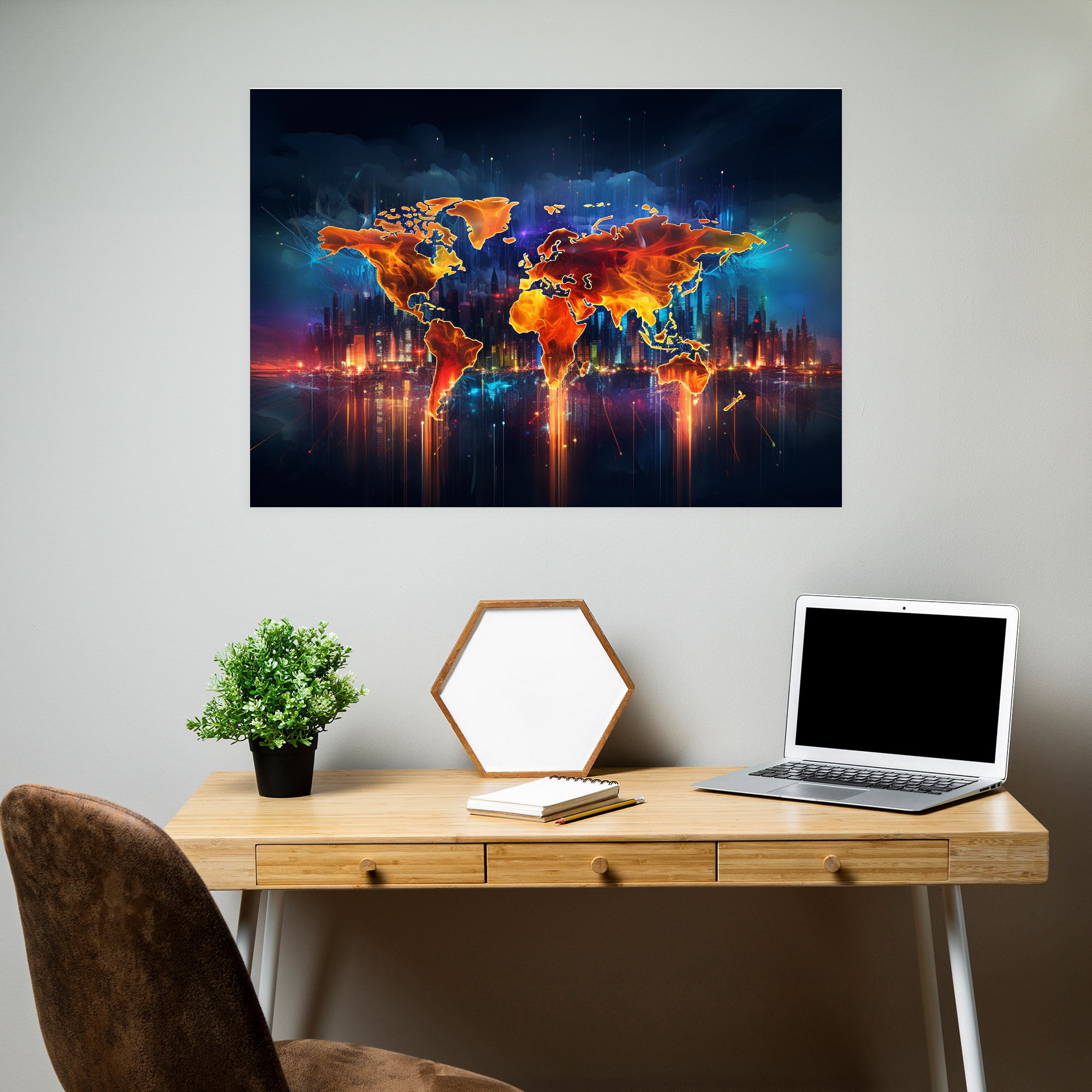 Futuristic World Map Wall Art - World Map, Canvas Wall Art, World Map, Wall Decoration