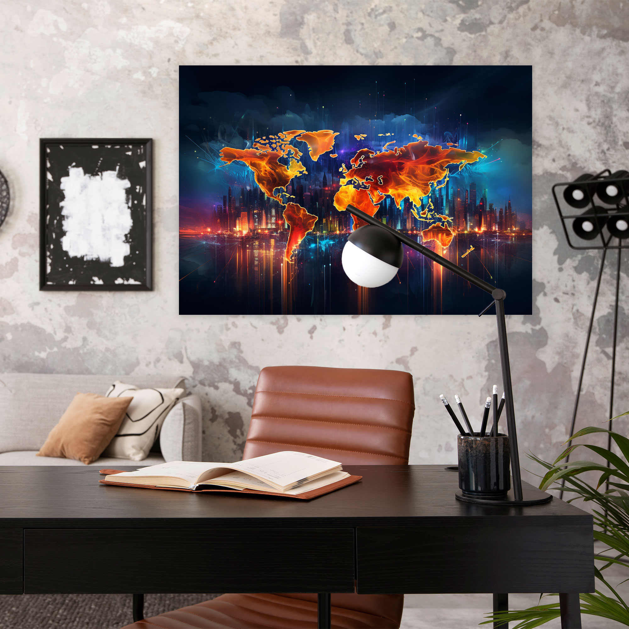 Futuristic World Map Wall Art - World Map, Canvas Wall Art, World Map, Wall Decoration