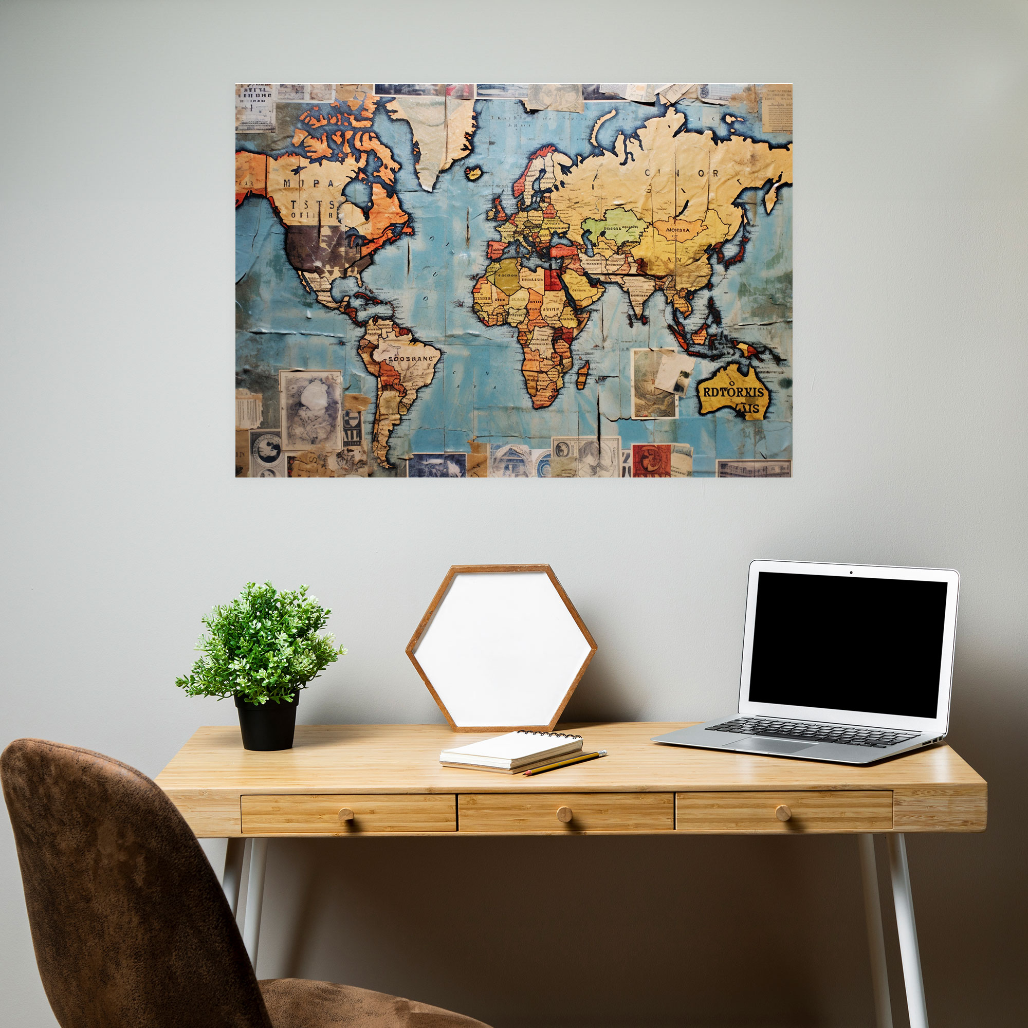 Collage World Map Canvas Print - World Map, Collage-Style, World Map, Stamps