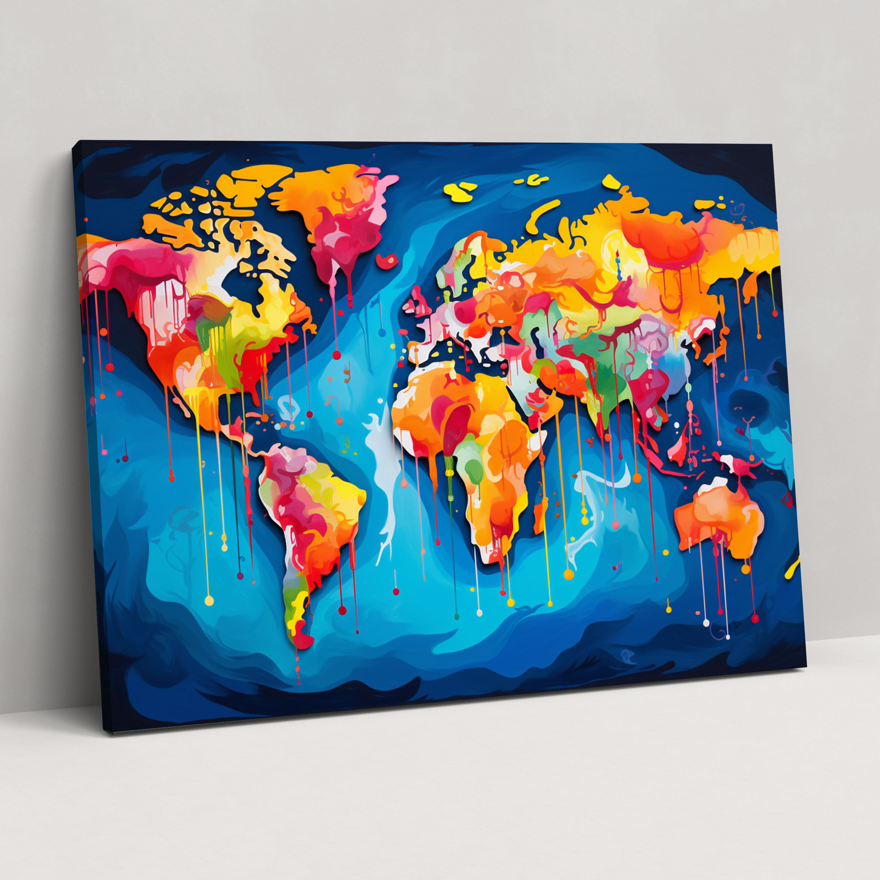 Pop Art World Map Wall Art - World Map, Pop Art, Home Decoration, Wall Decoration