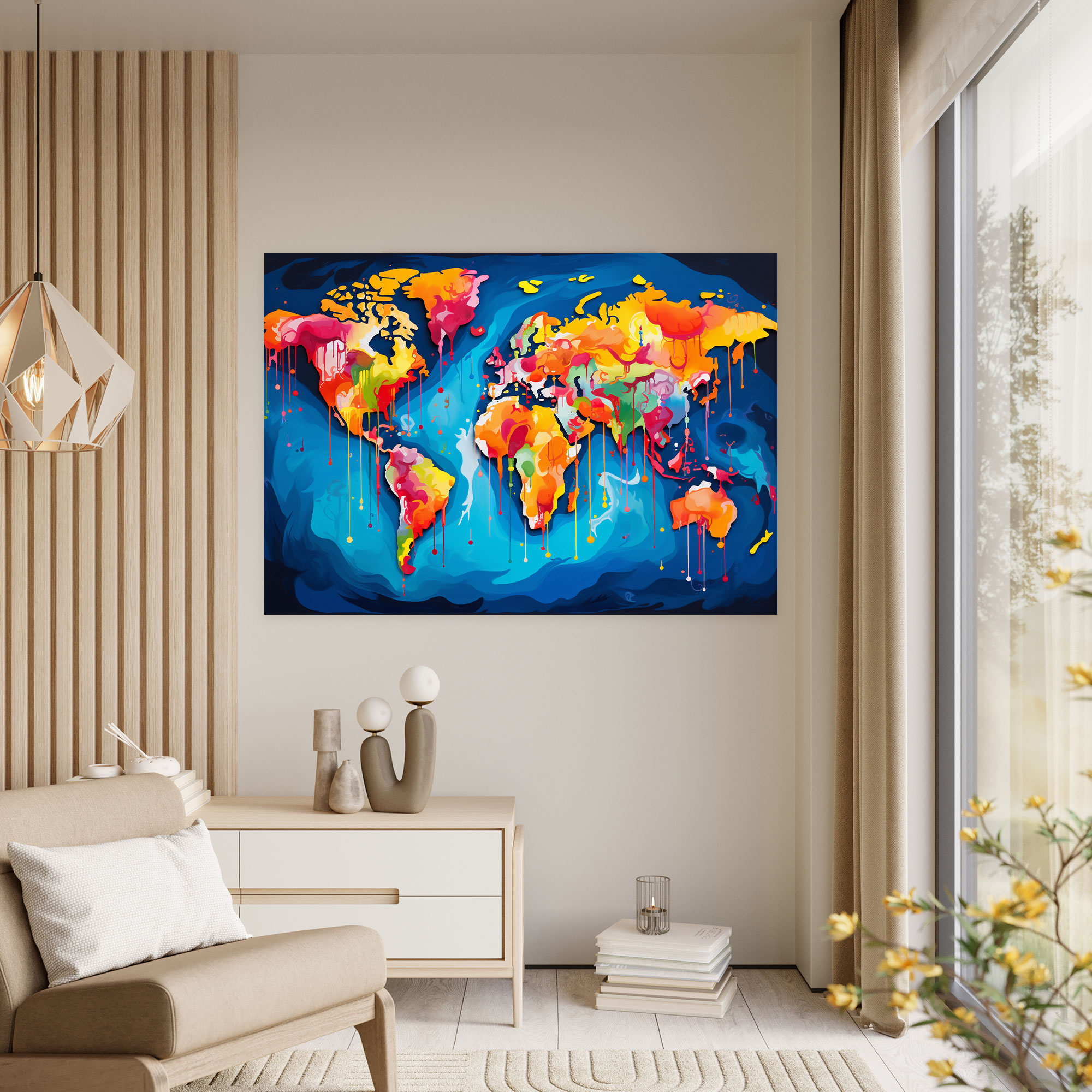 Pop Art World Map Wall Art - World Map, Pop Art, Home Decoration, Wall Decoration