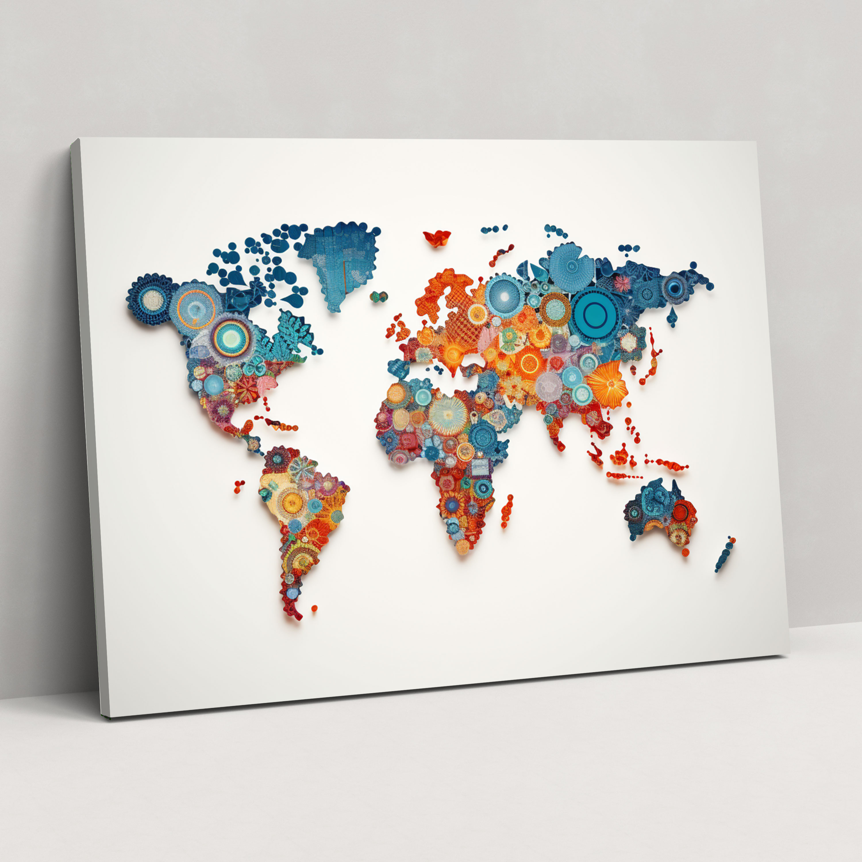 Geometric Mosaic World Map Wall Art - World Map, World Map, Wall Art, Canvas Print