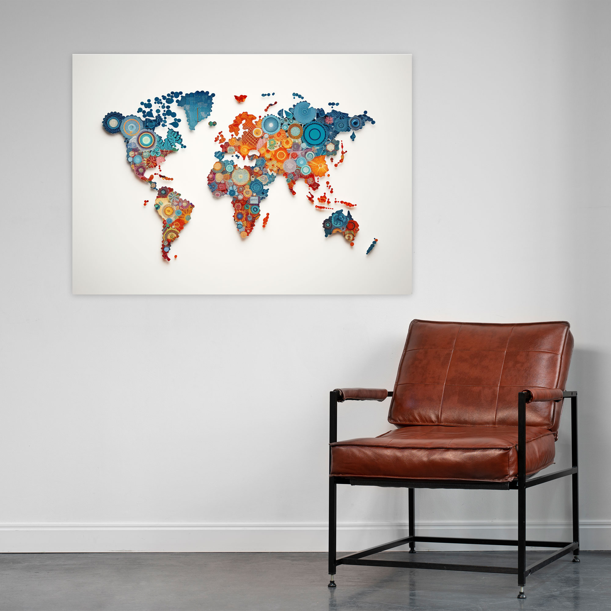 Geometric Mosaic World Map Wall Art - World Map, World Map, Wall Art, Canvas Print