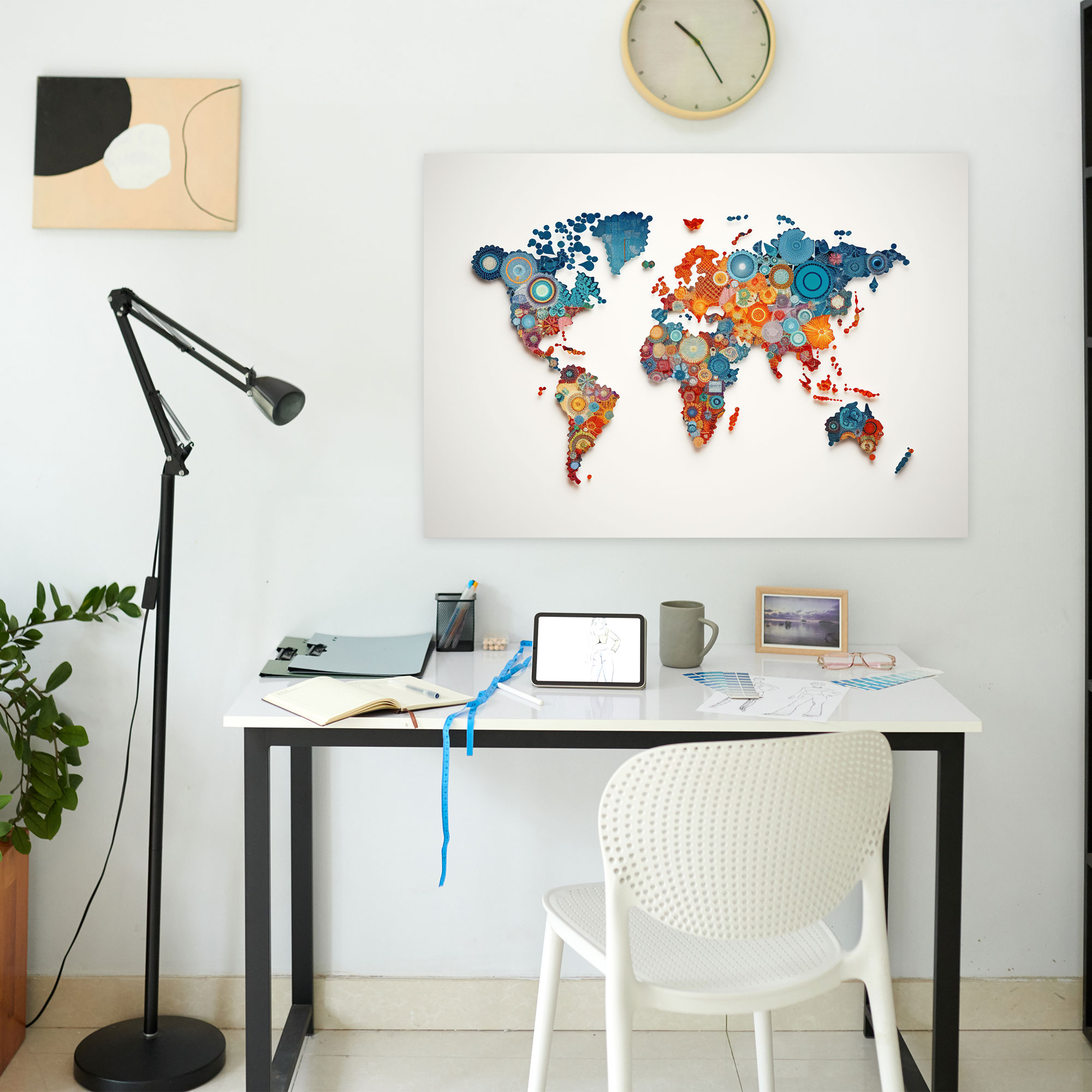 Geometric Mosaic World Map Wall Art - World Map, World Map, Wall Art, Canvas Print