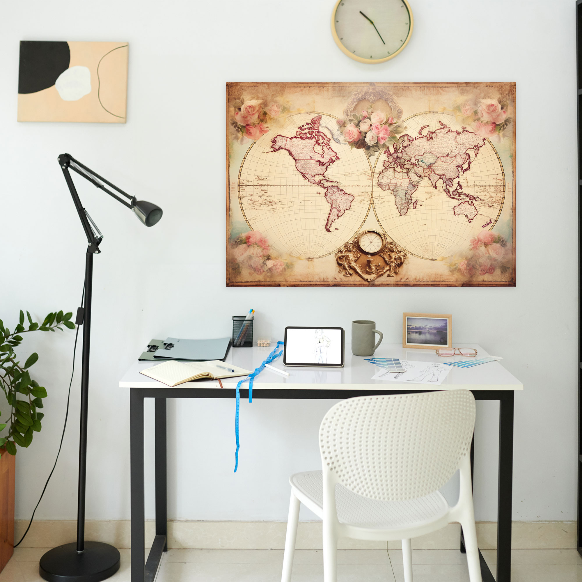 Romantic World Map Canvas Print - World Map, Faded Elegance, Home Decoration, Old-World Charm