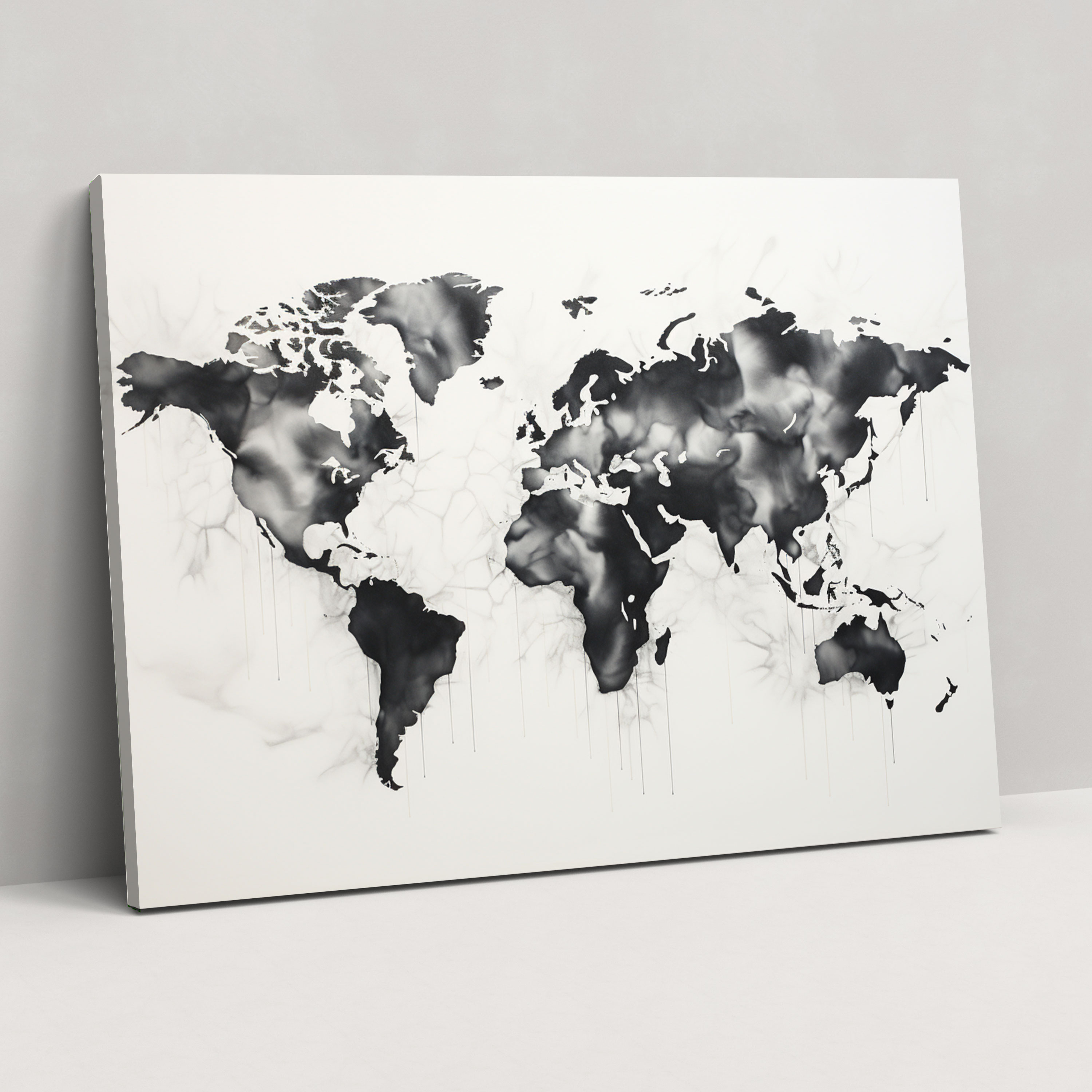 Black And White World Map Canvas Print - World Map, Wall Decoration, Contemporary, Wall Art