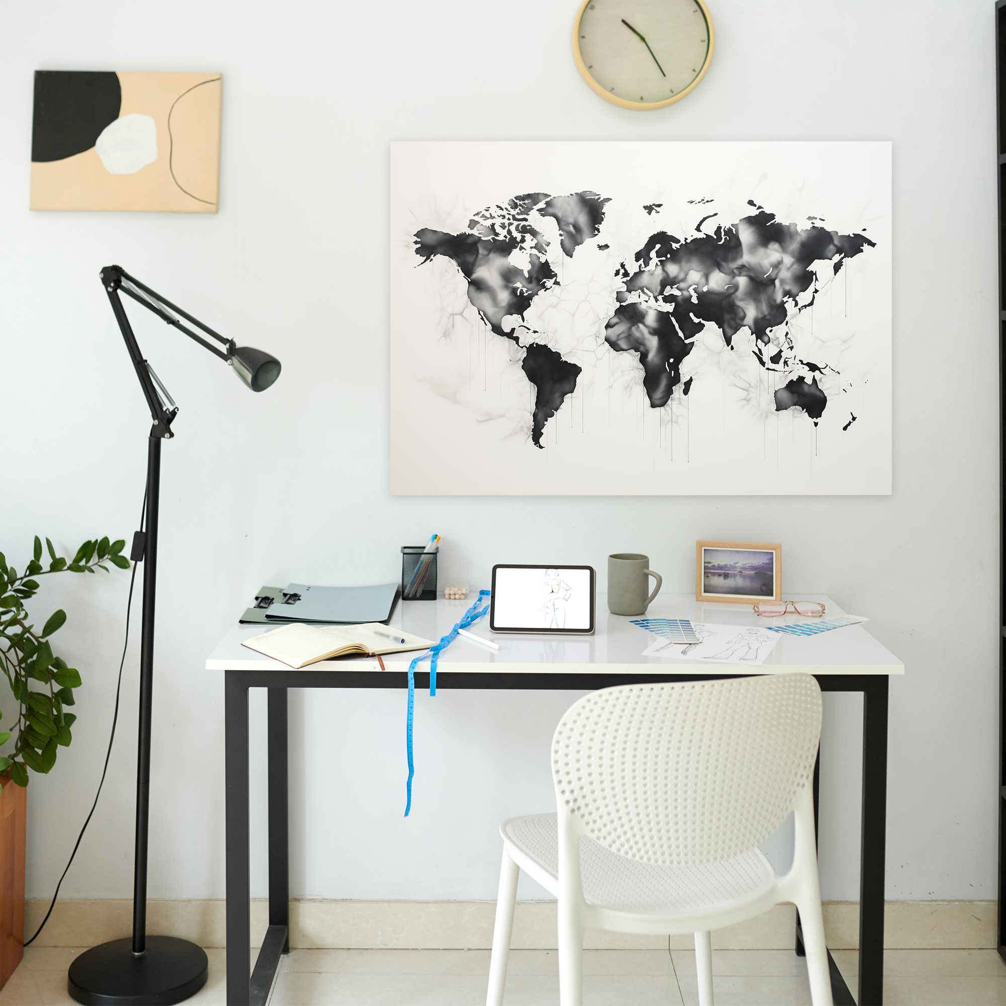 Black And White World Map Canvas Print - World Map, Wall Decoration, Contemporary, Wall Art