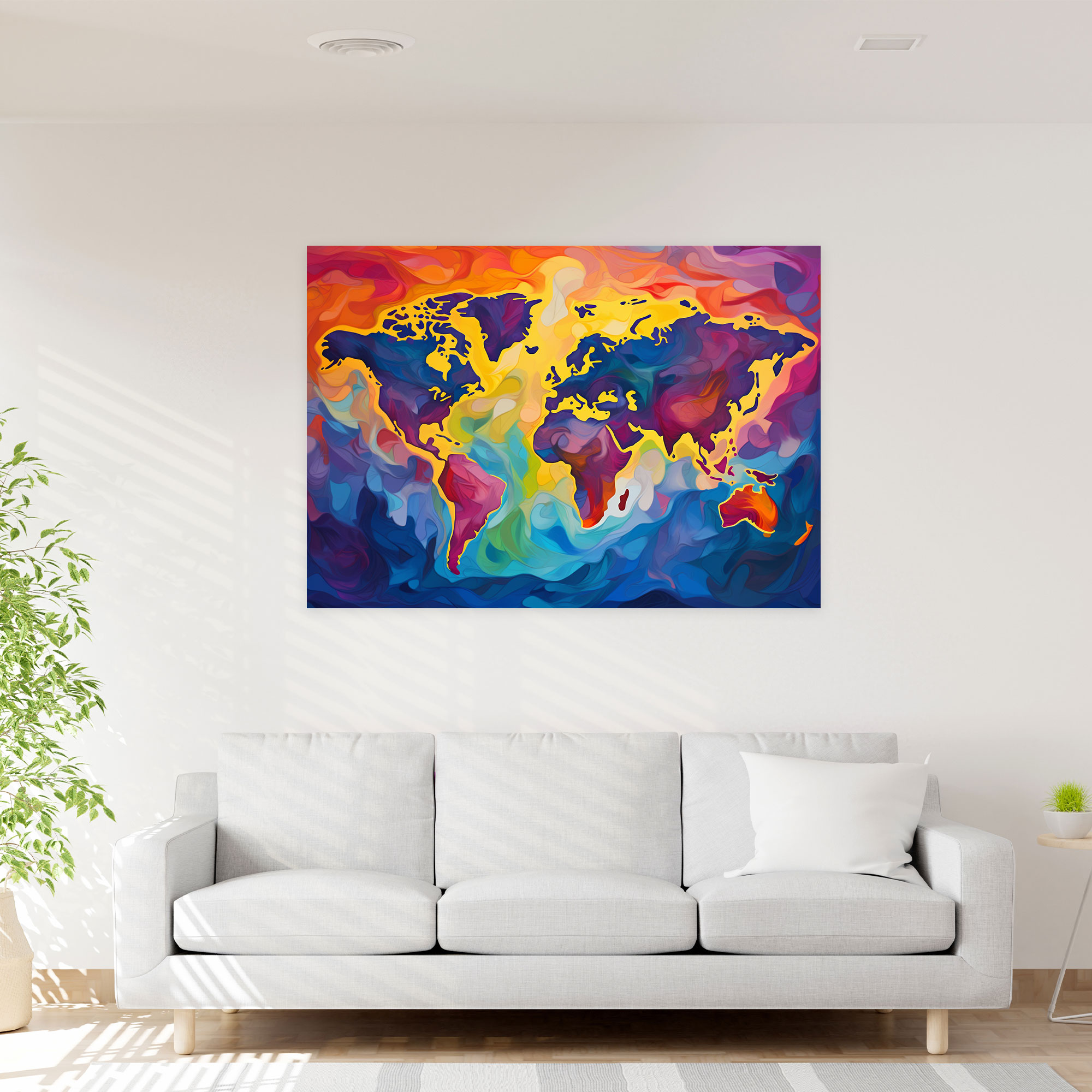 World Map Wall Art - Colorful Abstract - World Map, Home Decoration, Canvas, World Map