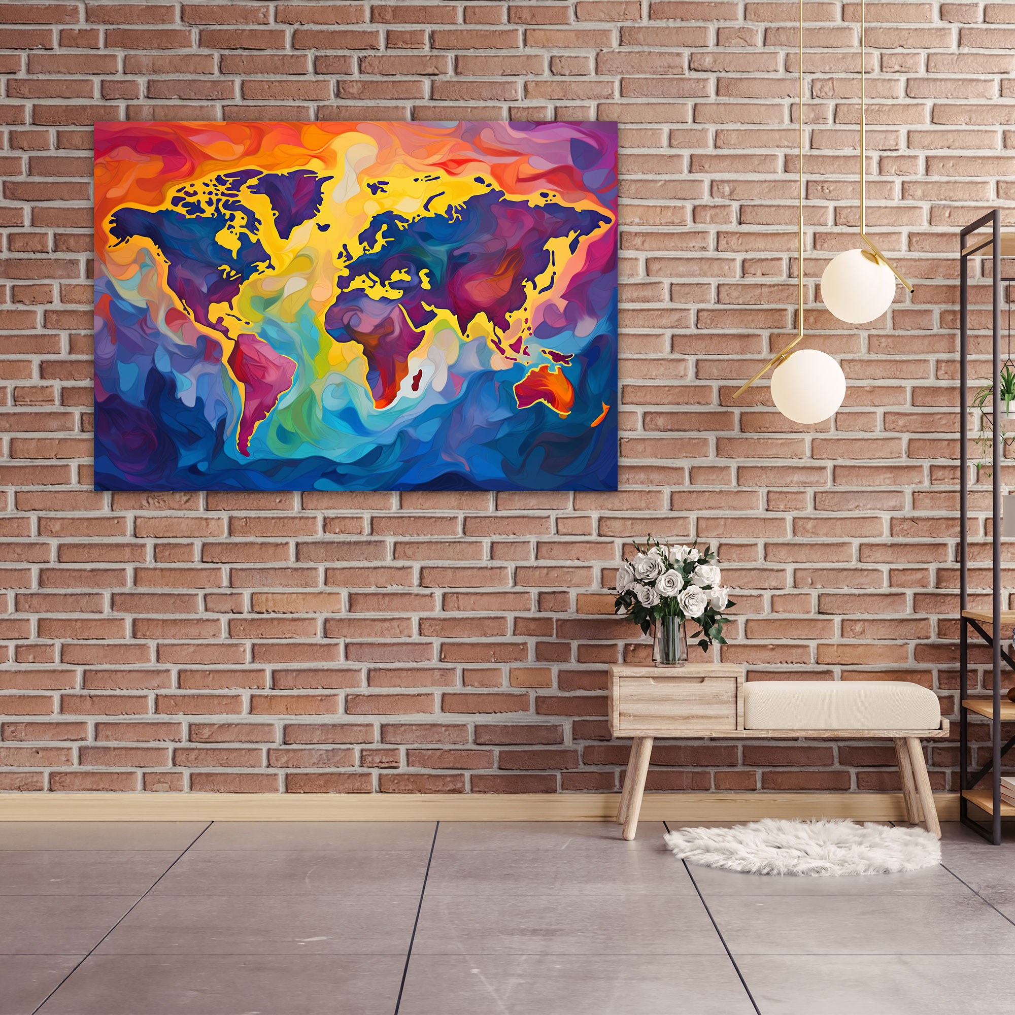 World Map Wall Art - Colorful Abstract - World Map, Home Decoration, Canvas, World Map
