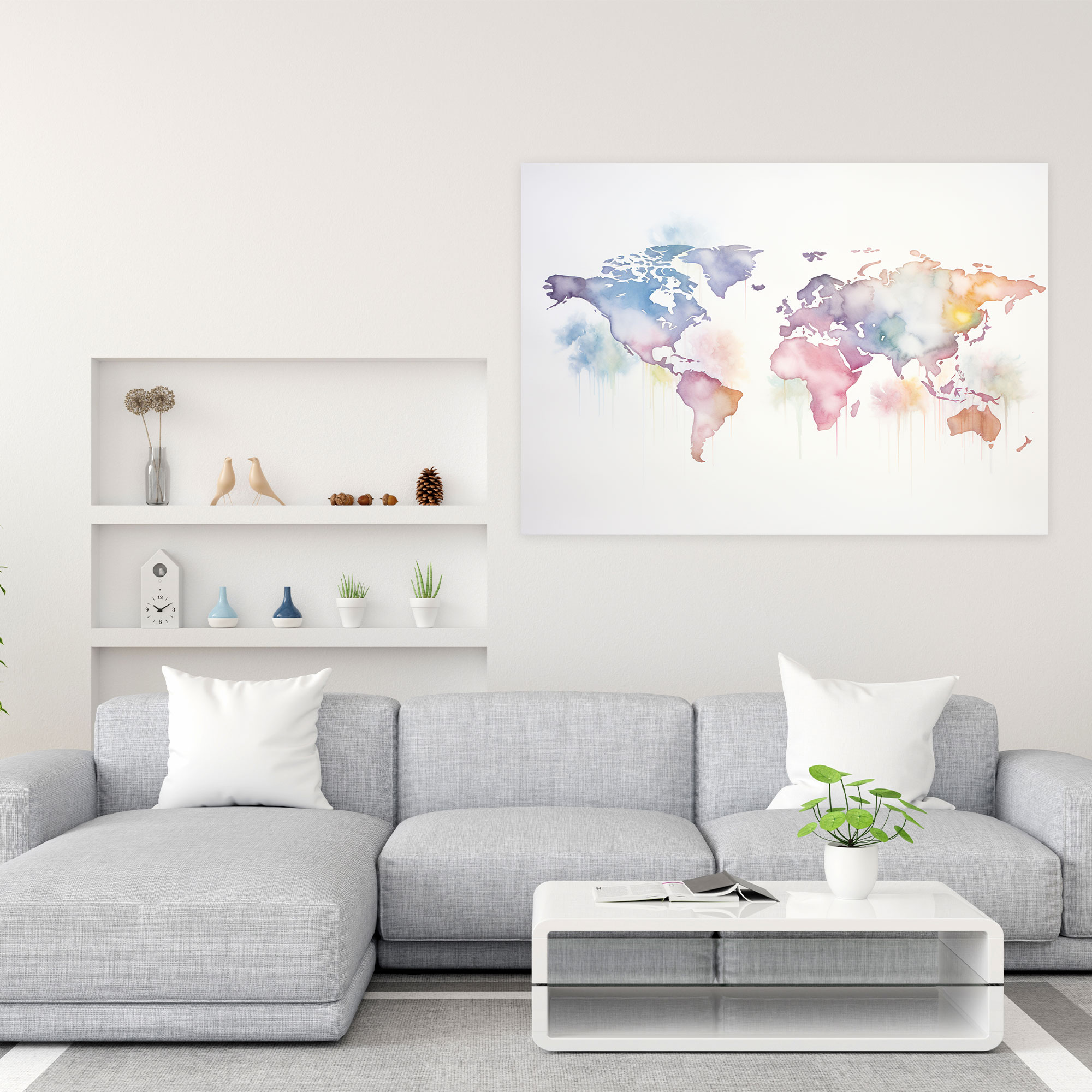 Watercolor World Map Canvas Print - World Map, Soft, Home Decoration, World Map