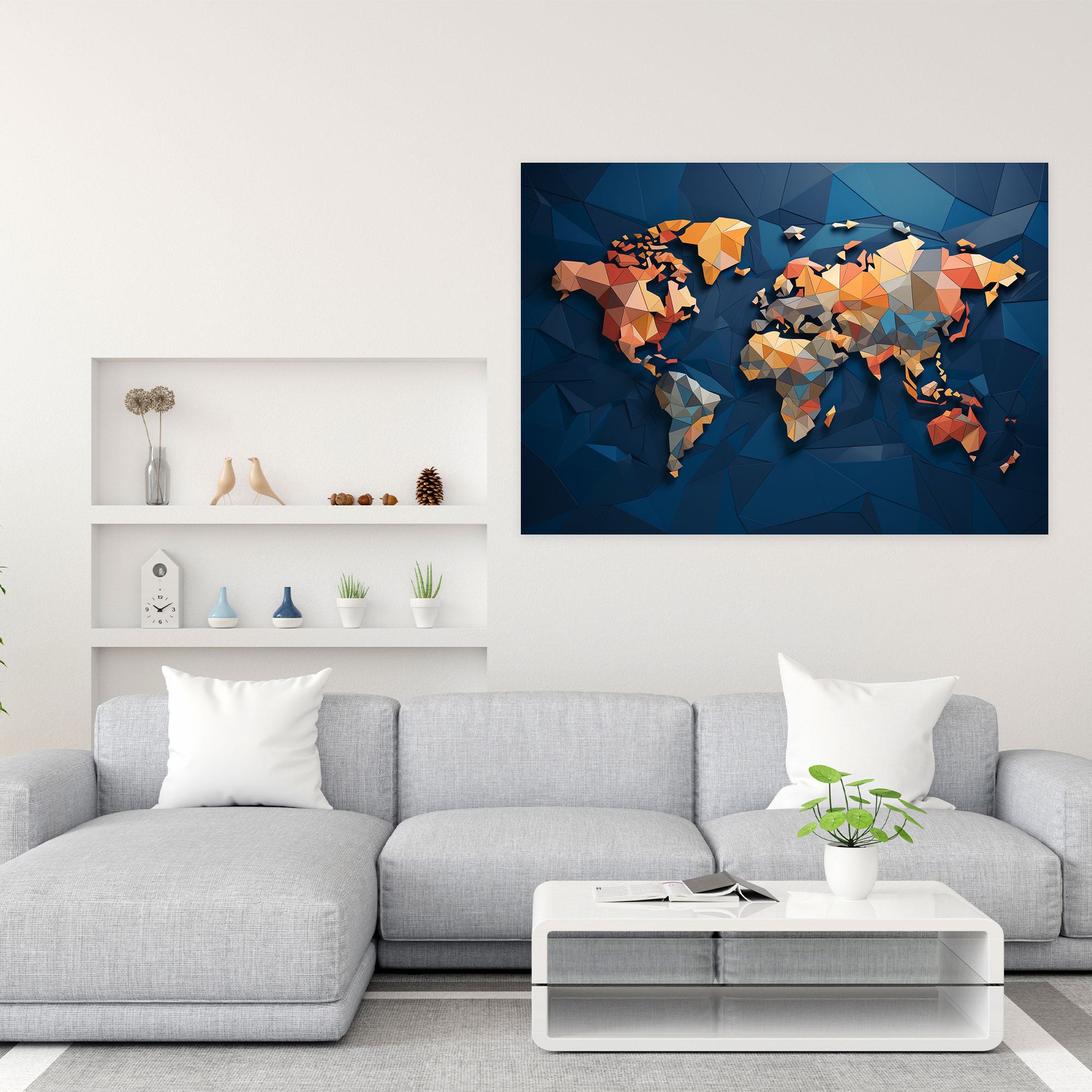 Geometric World Map Canvas Print - World Map, Geometric, Canvas Print, Canvas Wall Art