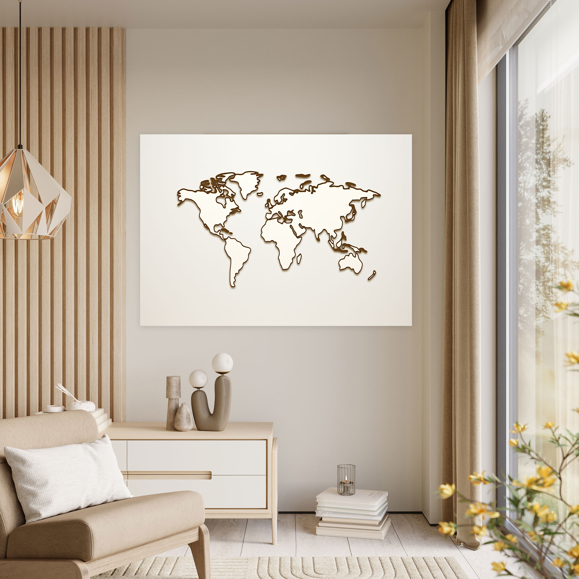 Minimalist World Map Wall Art - World Map, Sleek, Minimalist Line Drawing, Clean Lines