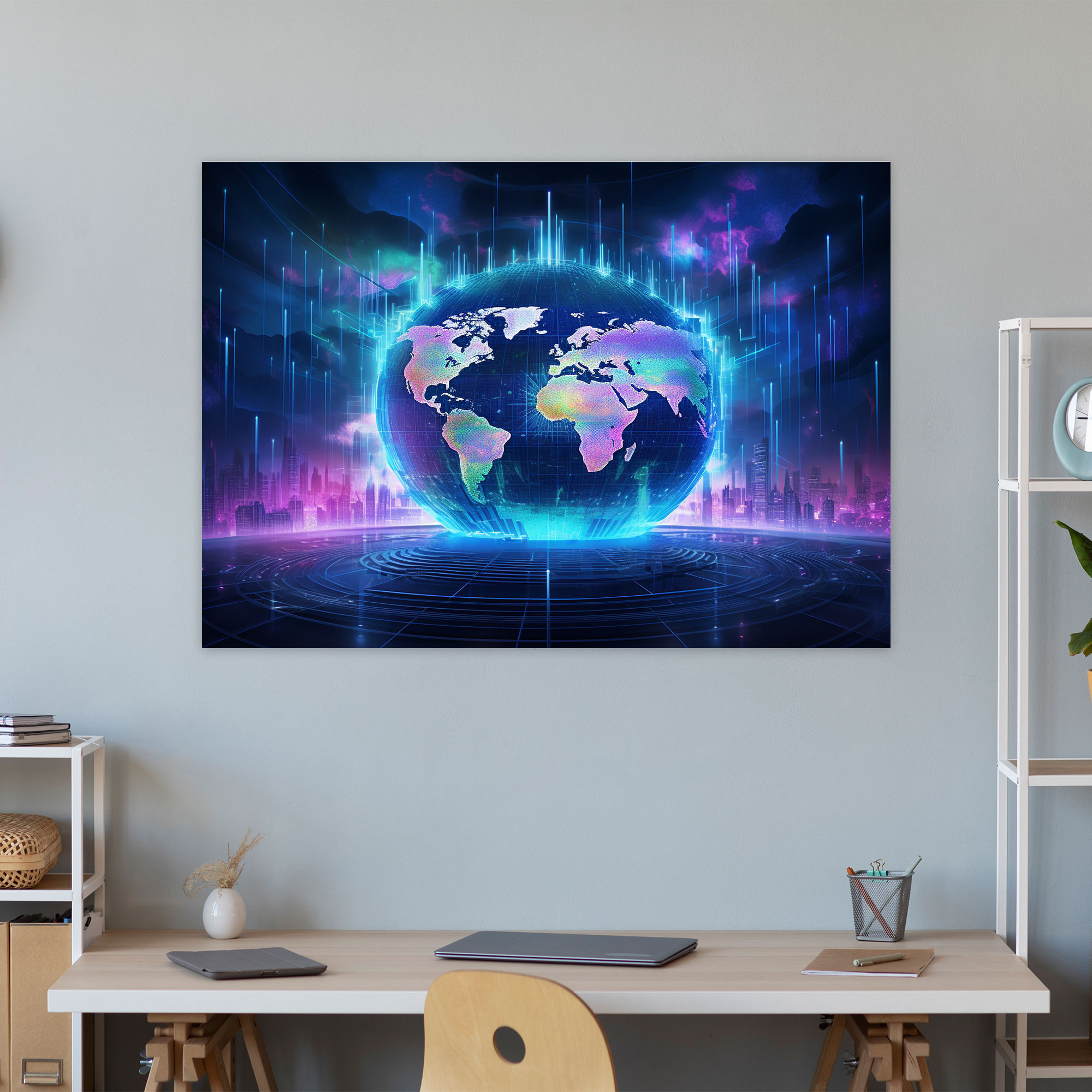 Holographic World Map Canvas Print - World Map, Home Decoration, Canvas Print, Canvas Wall Art