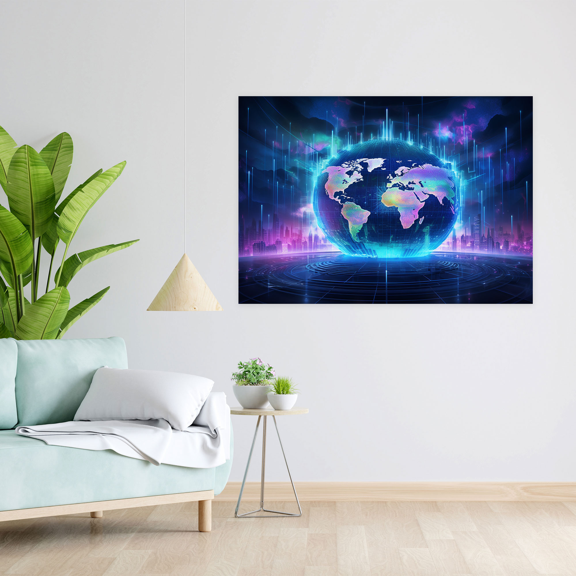 Holographic World Map Canvas Print - World Map, Home Decoration, Canvas Print, Canvas Wall Art