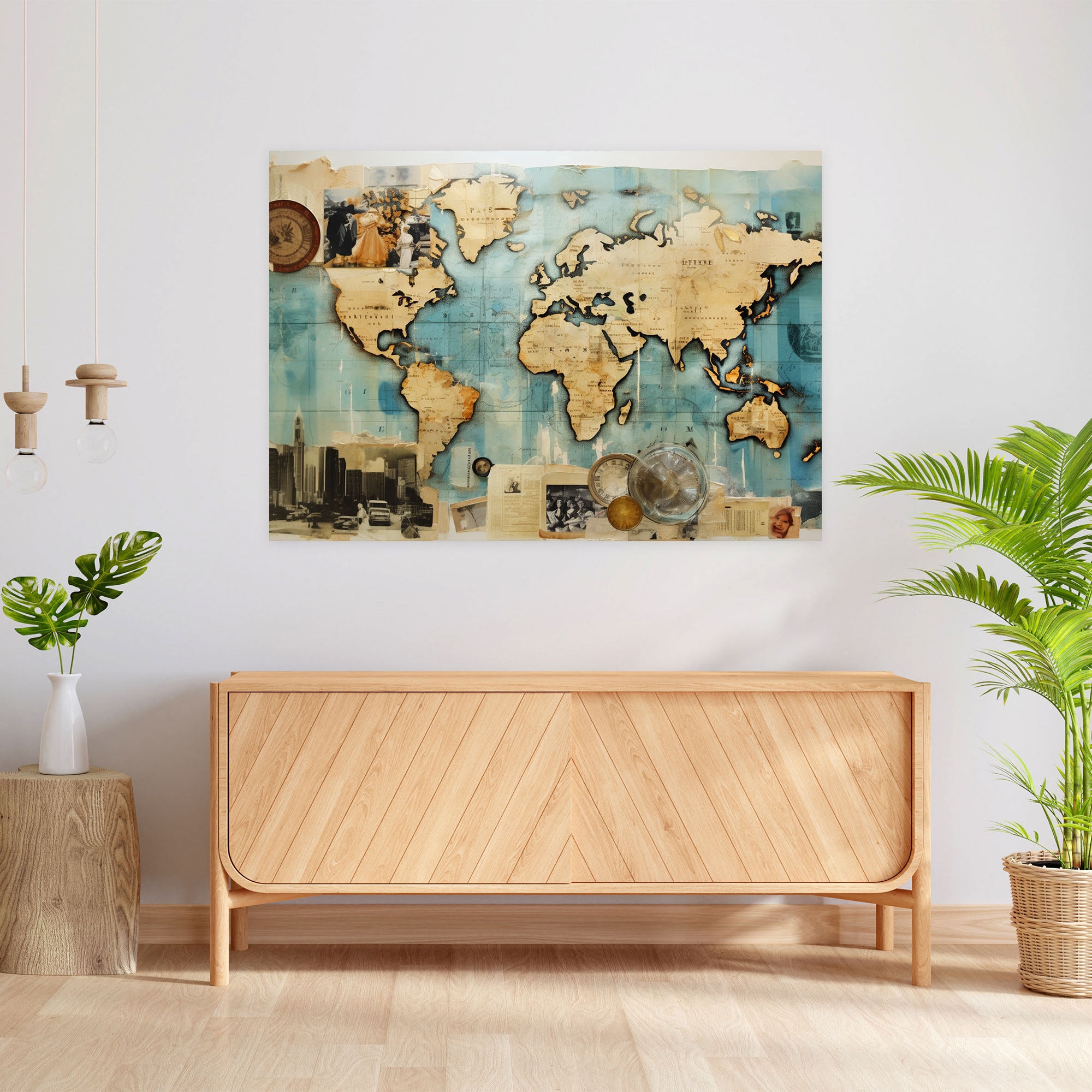 Mixed Media World Map Wall Art - World Map, Mixed Media Collage, World Map, Vintage Photographs