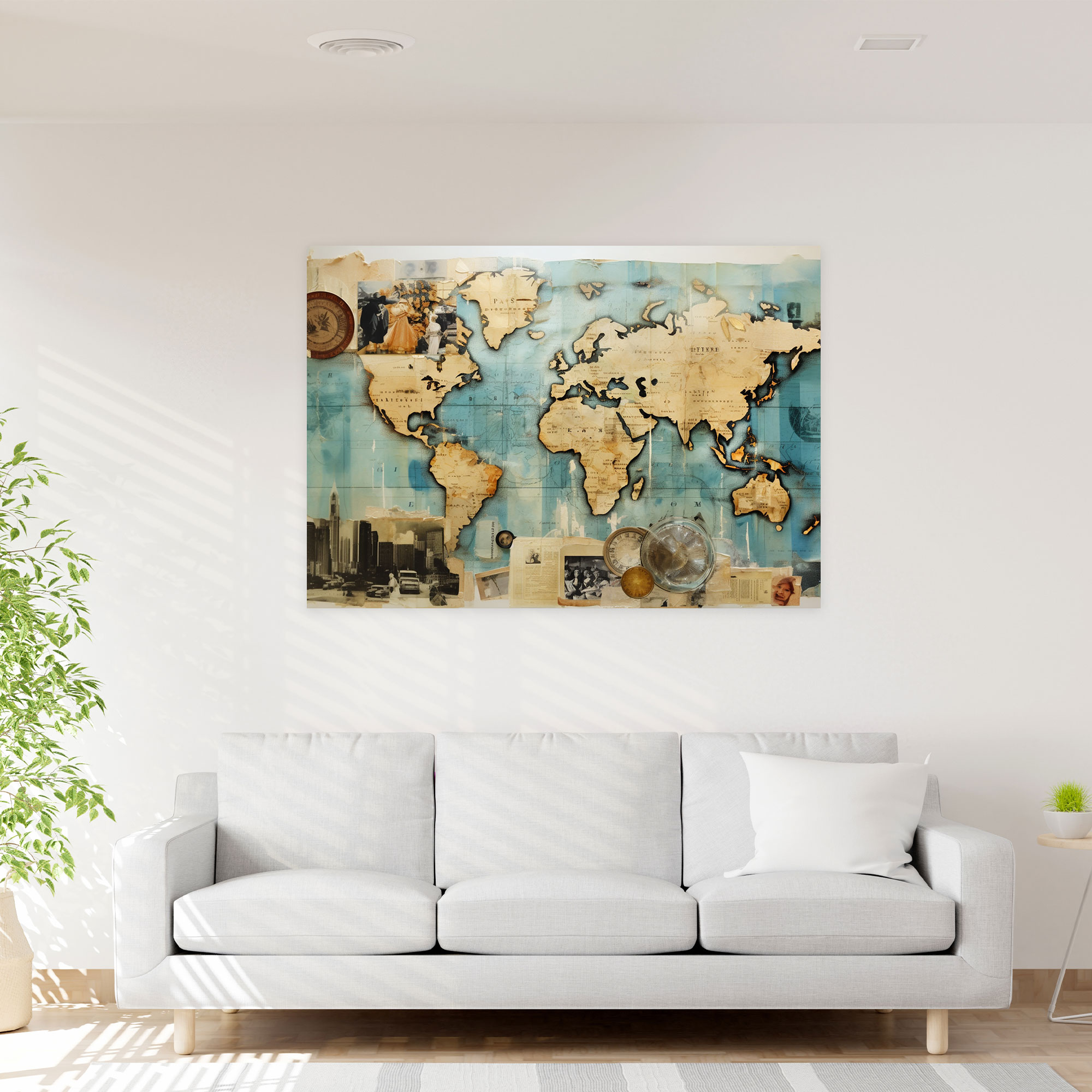 Mixed Media World Map Wall Art - World Map, Mixed Media Collage, World Map, Vintage Photographs