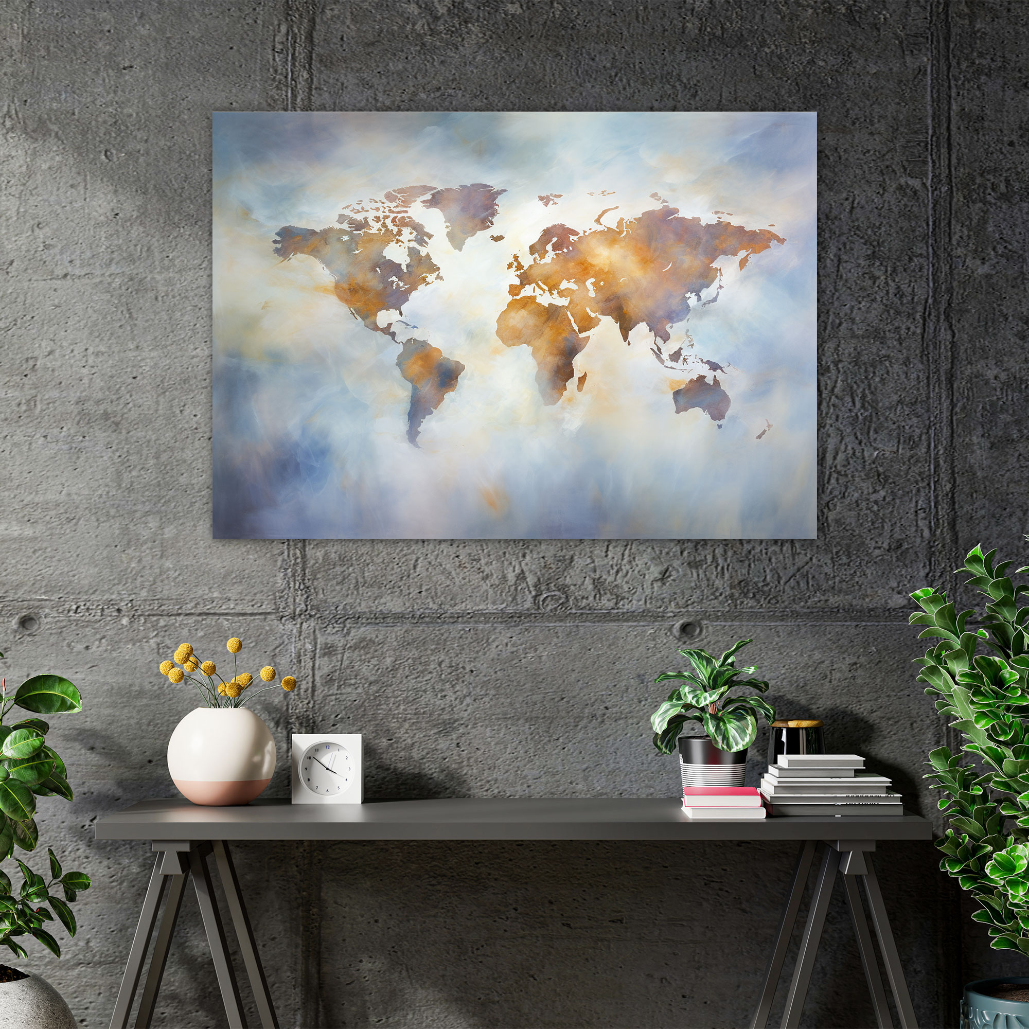 Weltkarte im impressionistischen Stil Leinwandbild - Weltkarte Gelassenheit verträumte Pinselstriche
