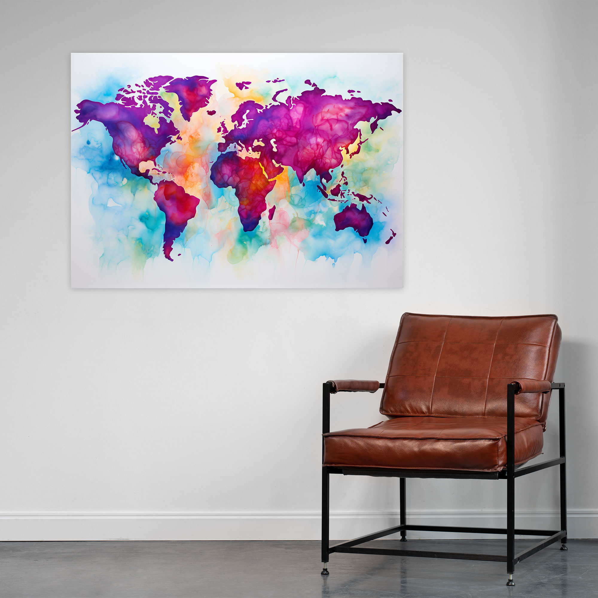 World Map Wall Art - World Map, Vibrant Colors, Watercolor Painting, Wall Art