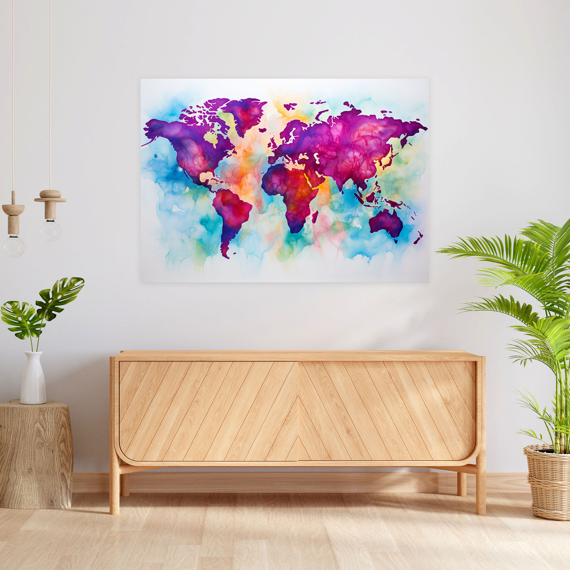World Map Wall Art - World Map, Vibrant Colors, Watercolor Painting, Wall Art