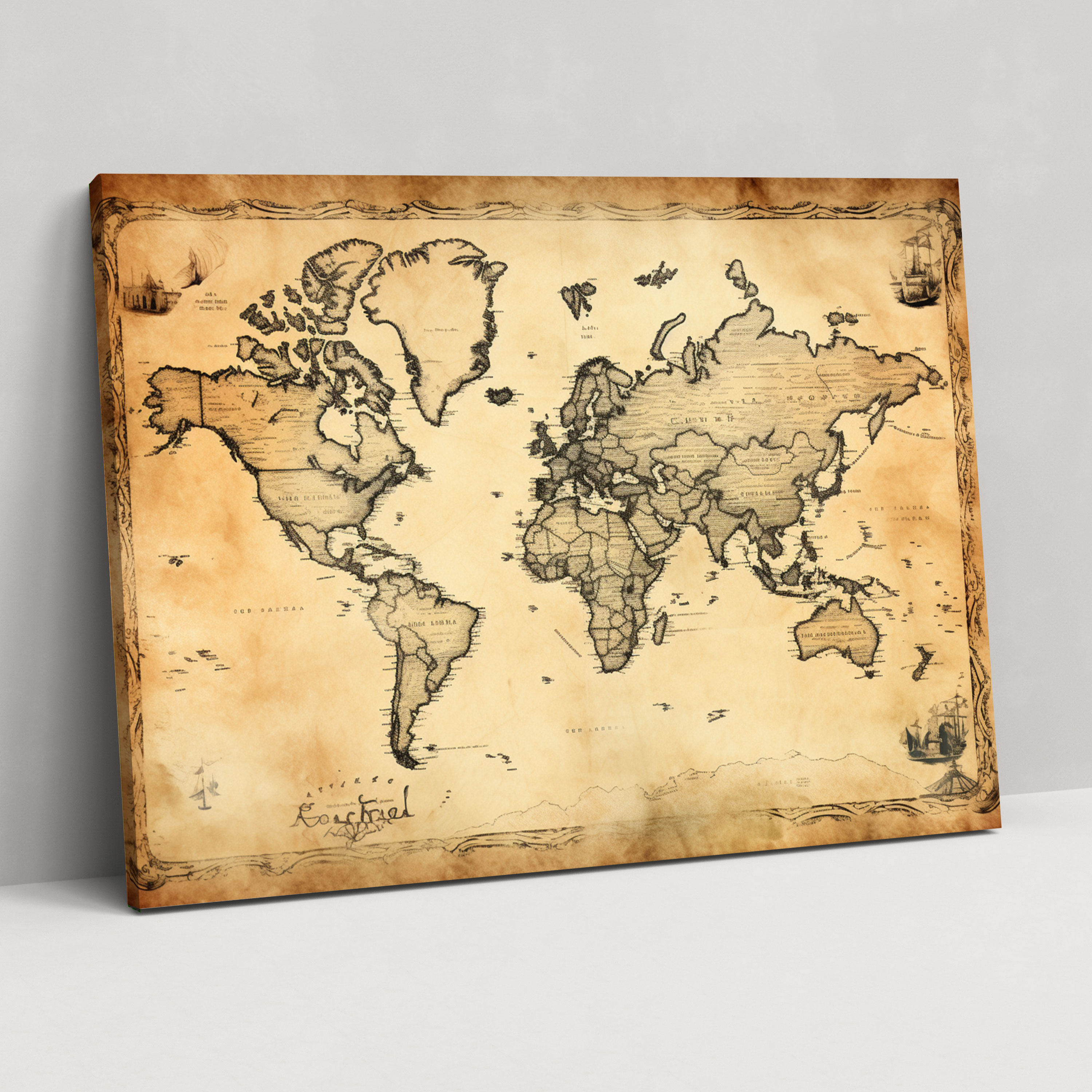 Vintage Travel Map Canvas Print - World Map, Home Decoration, Canvas Print, Aged Paper Texture