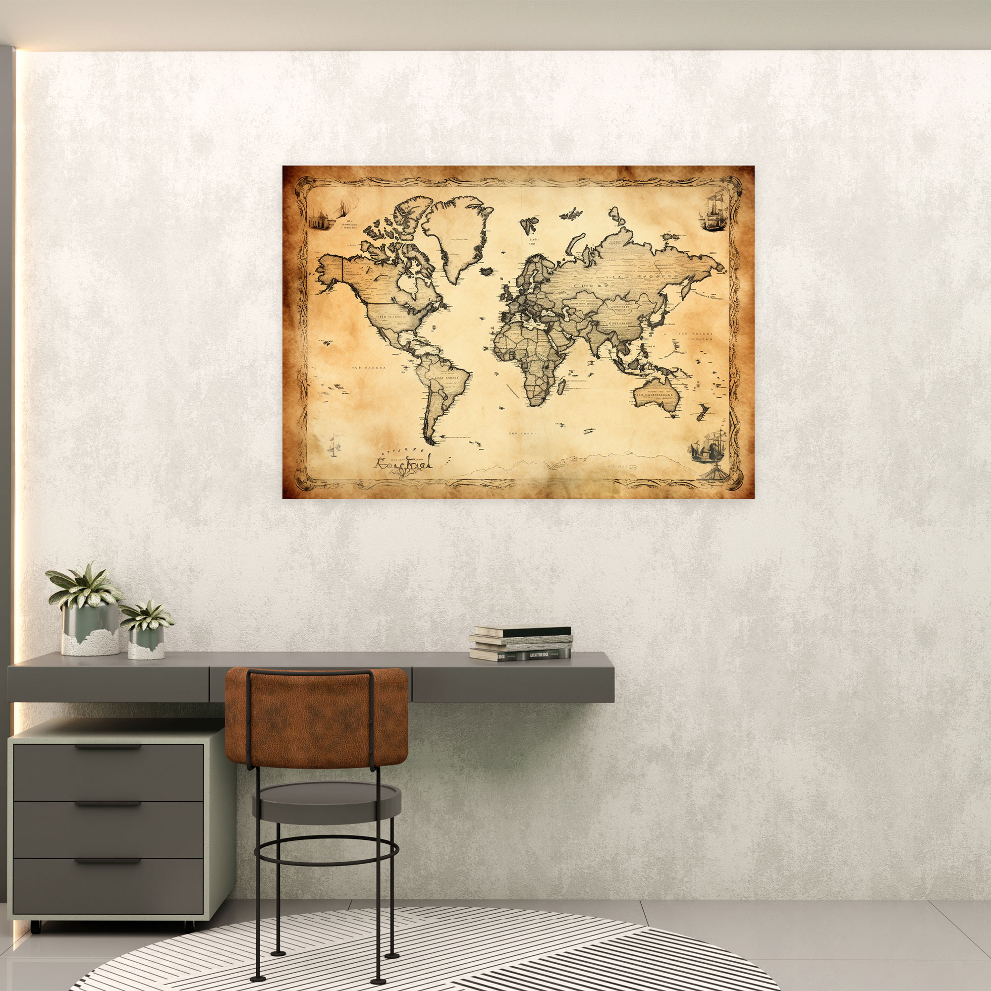 Vintage Travel Map Canvas Print - World Map, Home Decoration, Canvas Print, Aged Paper Texture