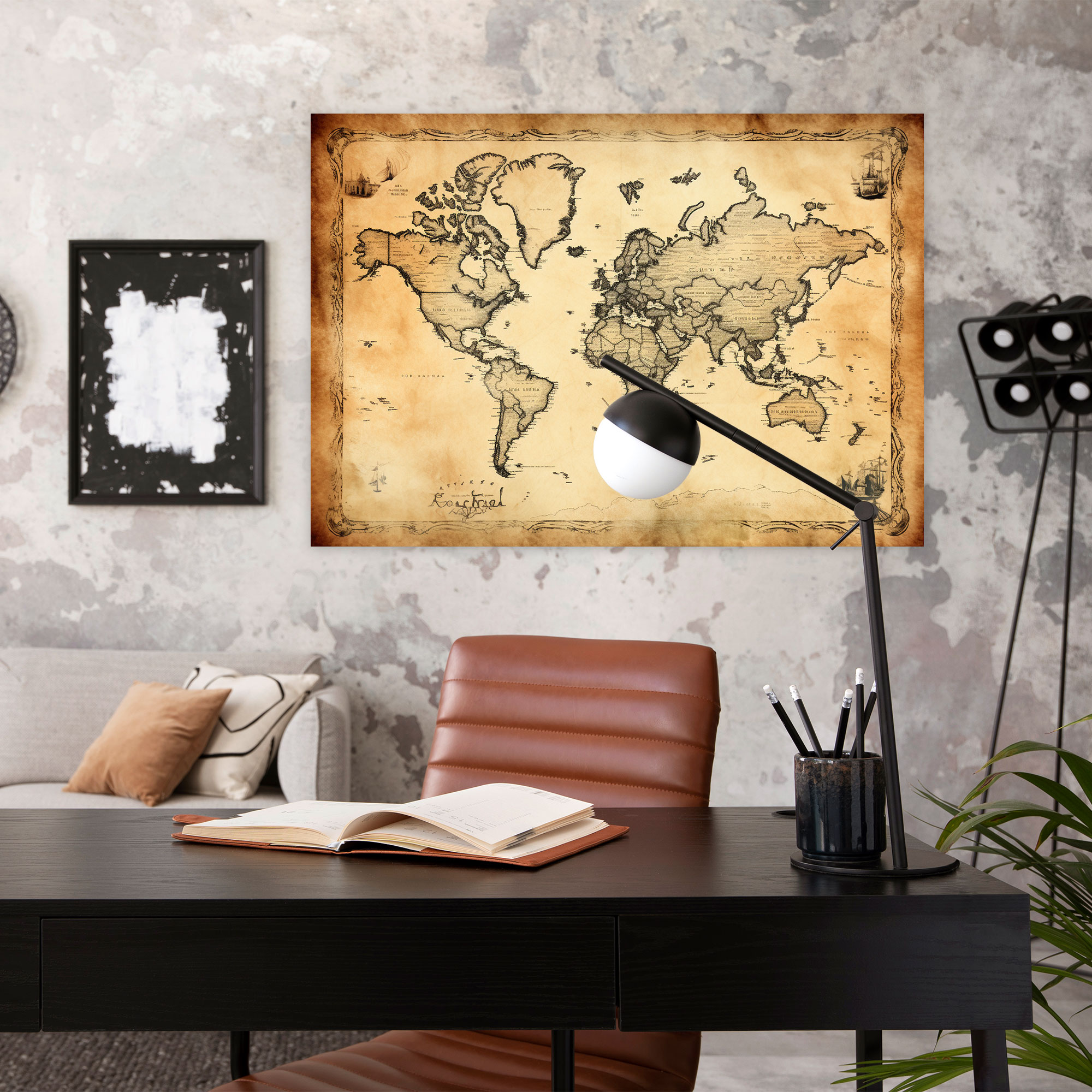 Vintage Travel Map Canvas Print - World Map, Home Decoration, Canvas Print, Aged Paper Texture