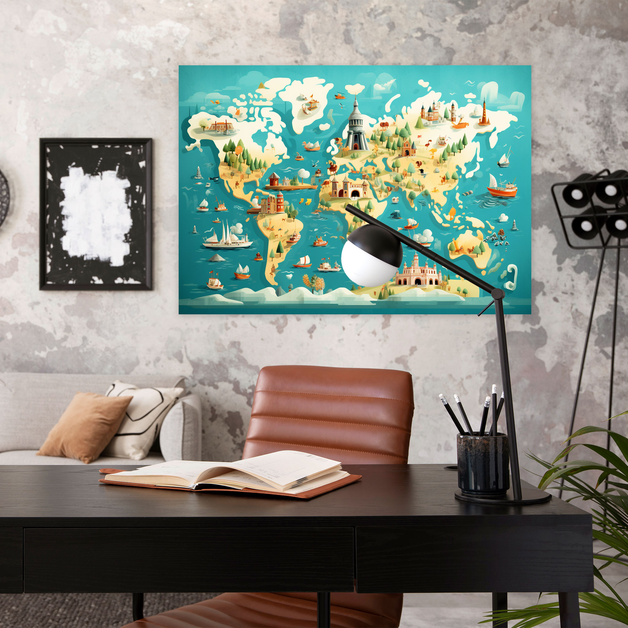 Colorful Illustrated World Map Wall Art - World Map, Canvas, Vibrant Hues, Illustrated