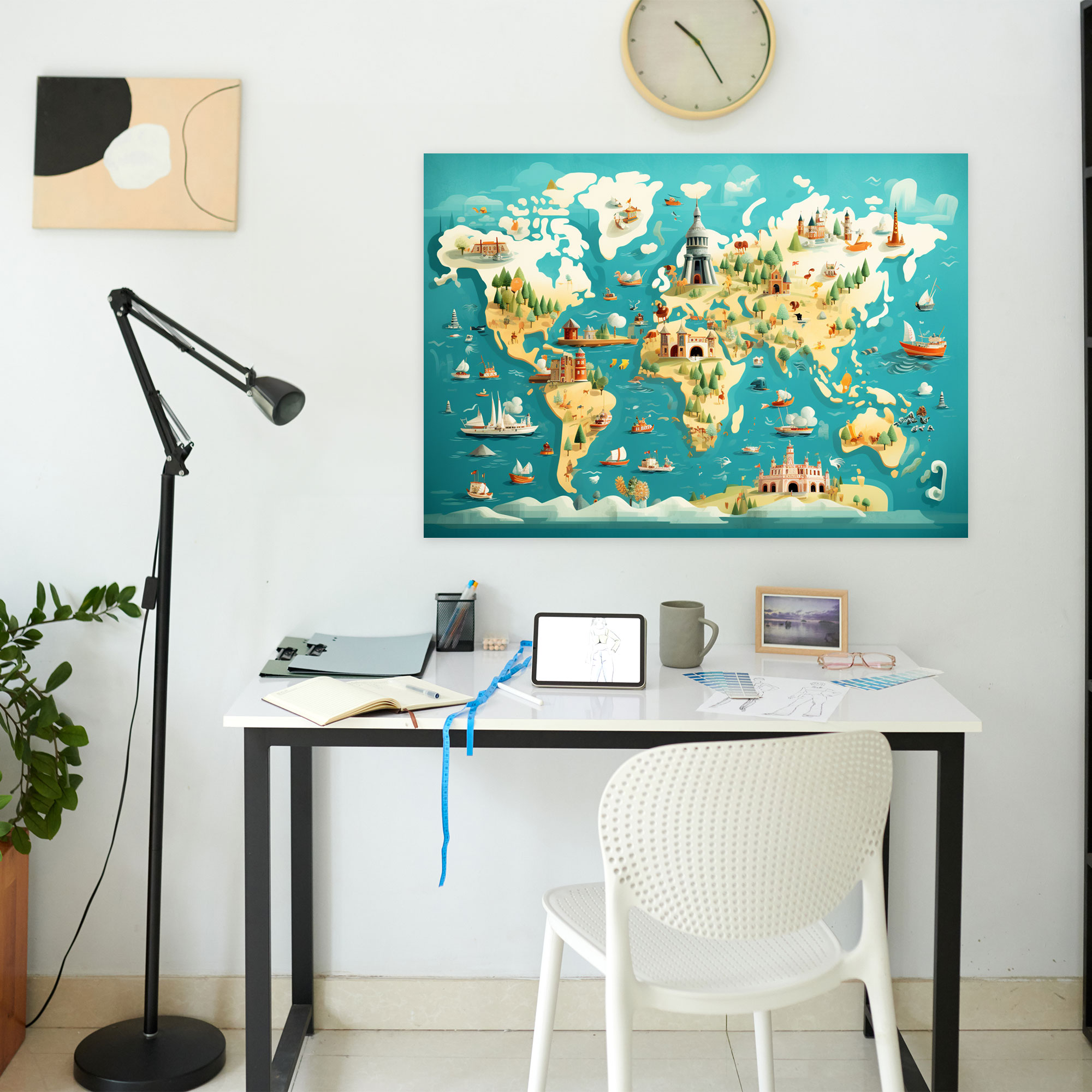 Colorful Illustrated World Map Wall Art - World Map, Canvas, Vibrant Hues, Illustrated