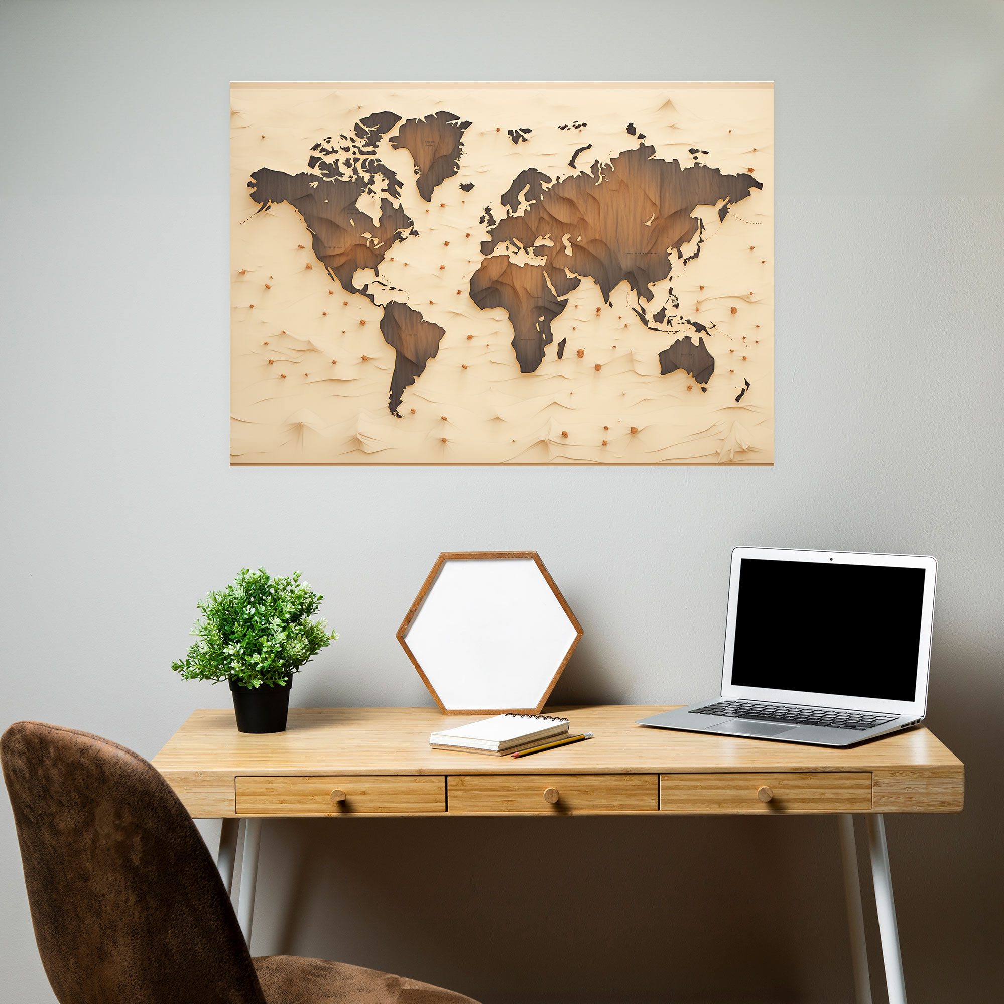 Scandinavian World Map Wall Decoration - World Map, Earthy Tones, Clean Design, Home Decoration