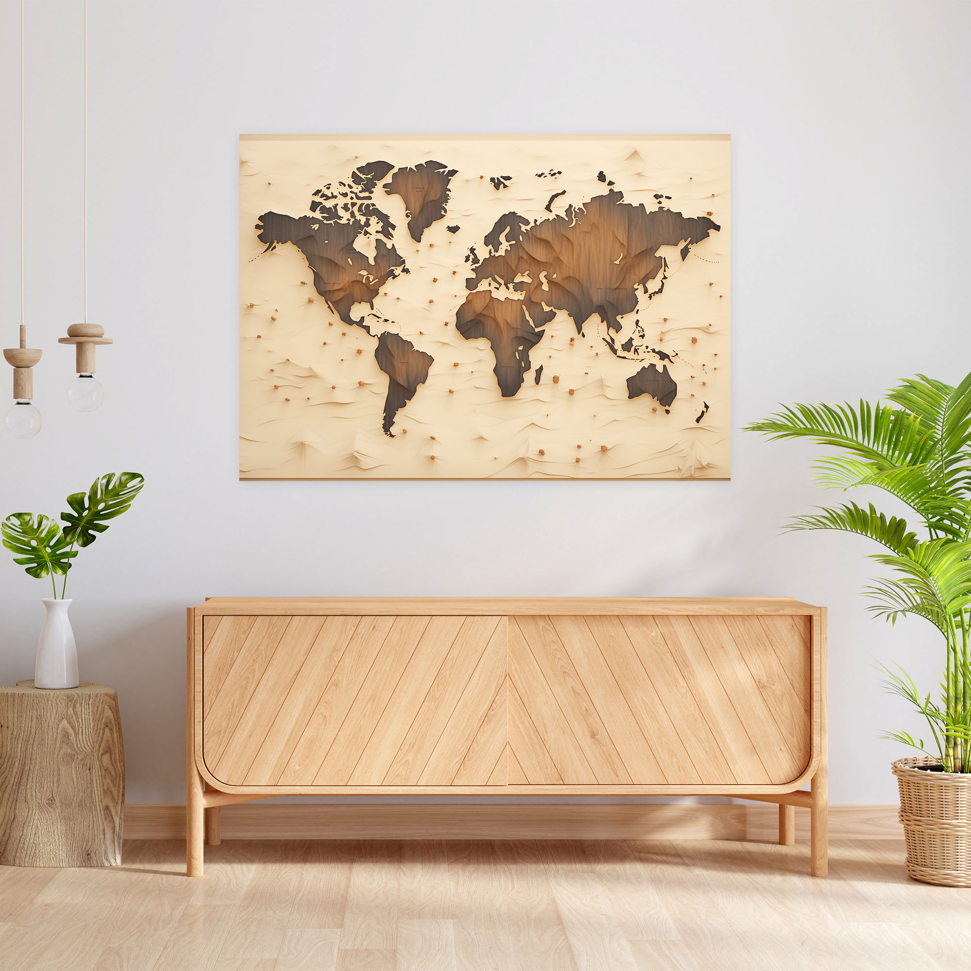 Scandinavian World Map Wall Decoration - World Map, Earthy Tones, Clean Design, Home Decoration