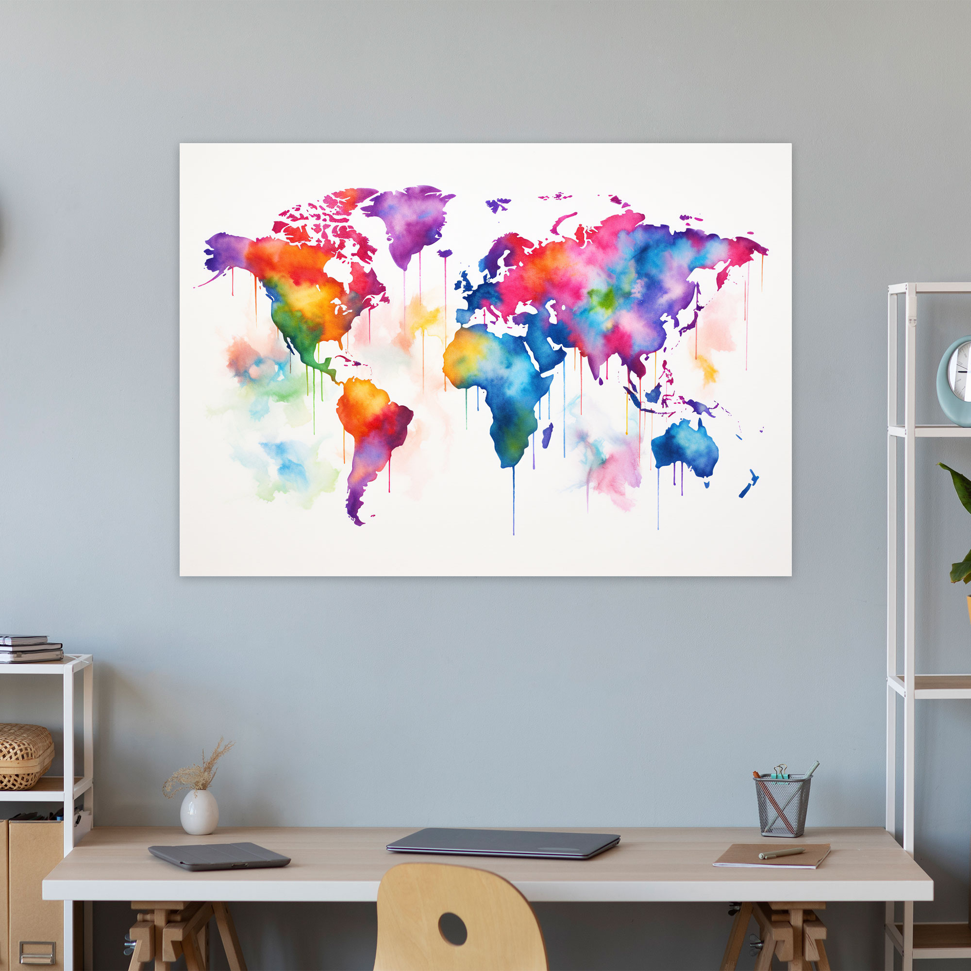 Contemporary Watercolor World Map Wall Art - World Map, World Map, Contemporary, Vibrant Colors