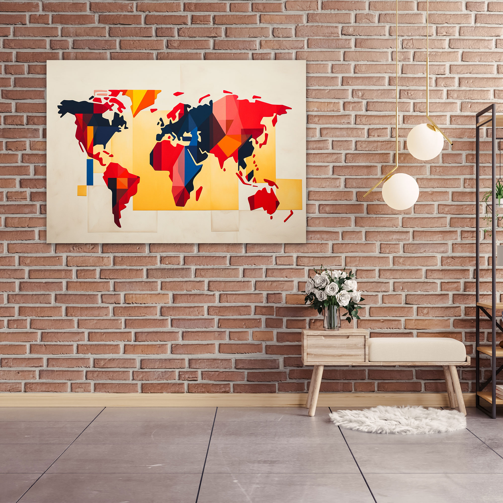 Abstraktes geometrisches Weltkarten Leinwandbild - Weltkarte geometrische Formen abstrakt Leinwand Wandkunst