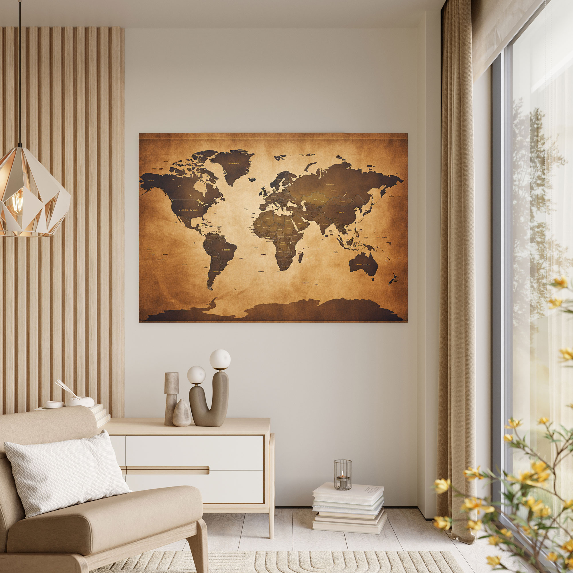 Vintage World Map Canvas Print - World Map, Wall Art, Aged Parchment, Nostalgic Art