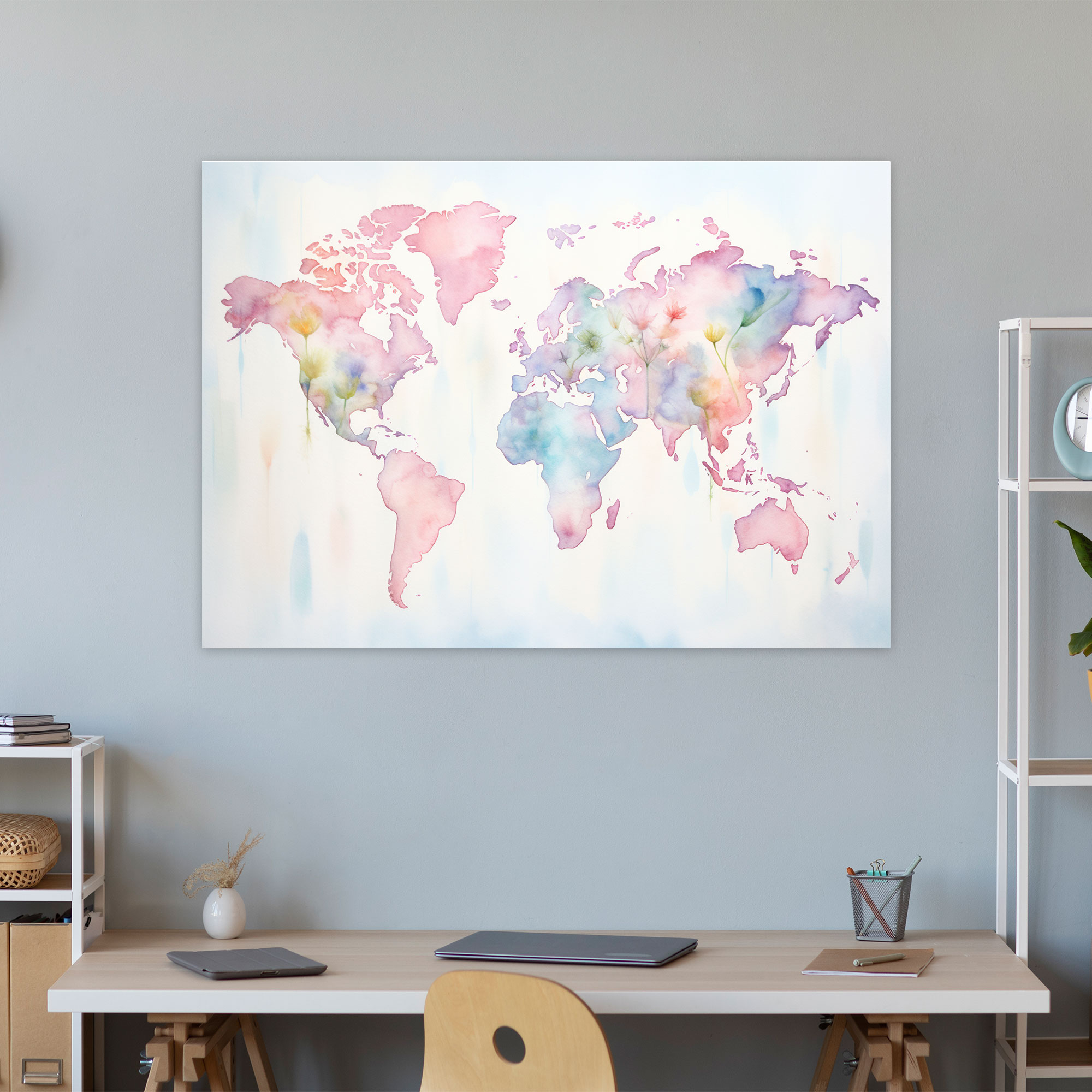Watercolor World Map Wall Art - World Map, Wall Art, Soft Pastel, Wall Decoration
