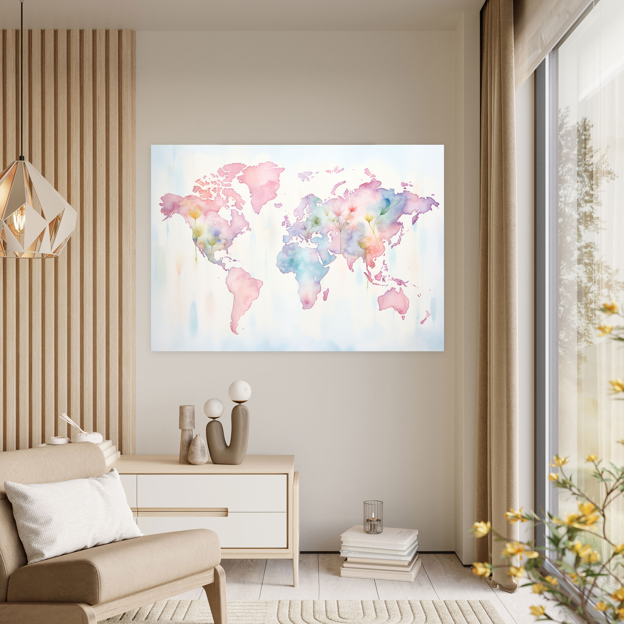 Watercolor World Map Wall Art - World Map, Wall Art, Soft Pastel, Wall Decoration
