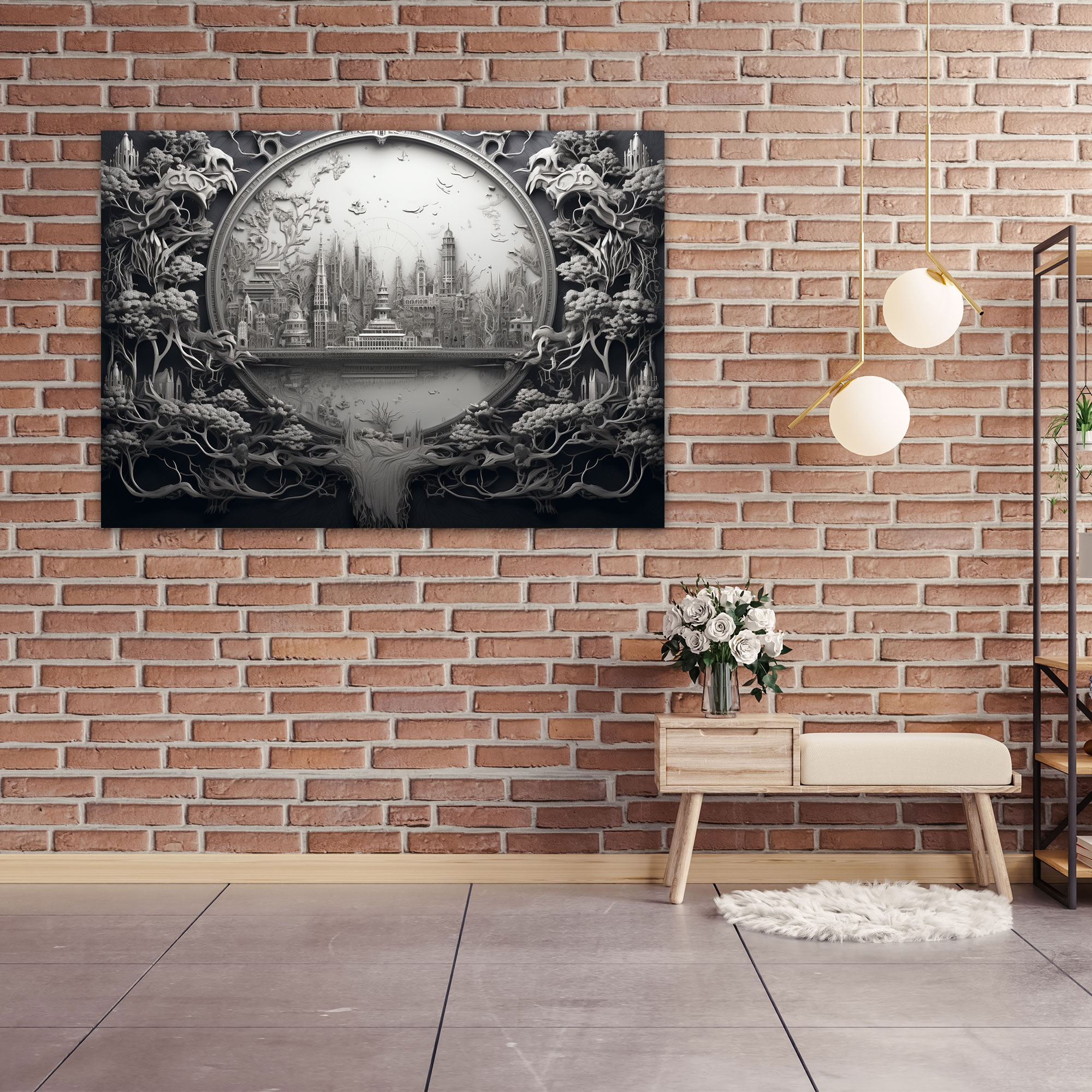 Black And White World Map Canvas Print - World Map, Canvas Wall Art, Wall Decoration, Wall Art