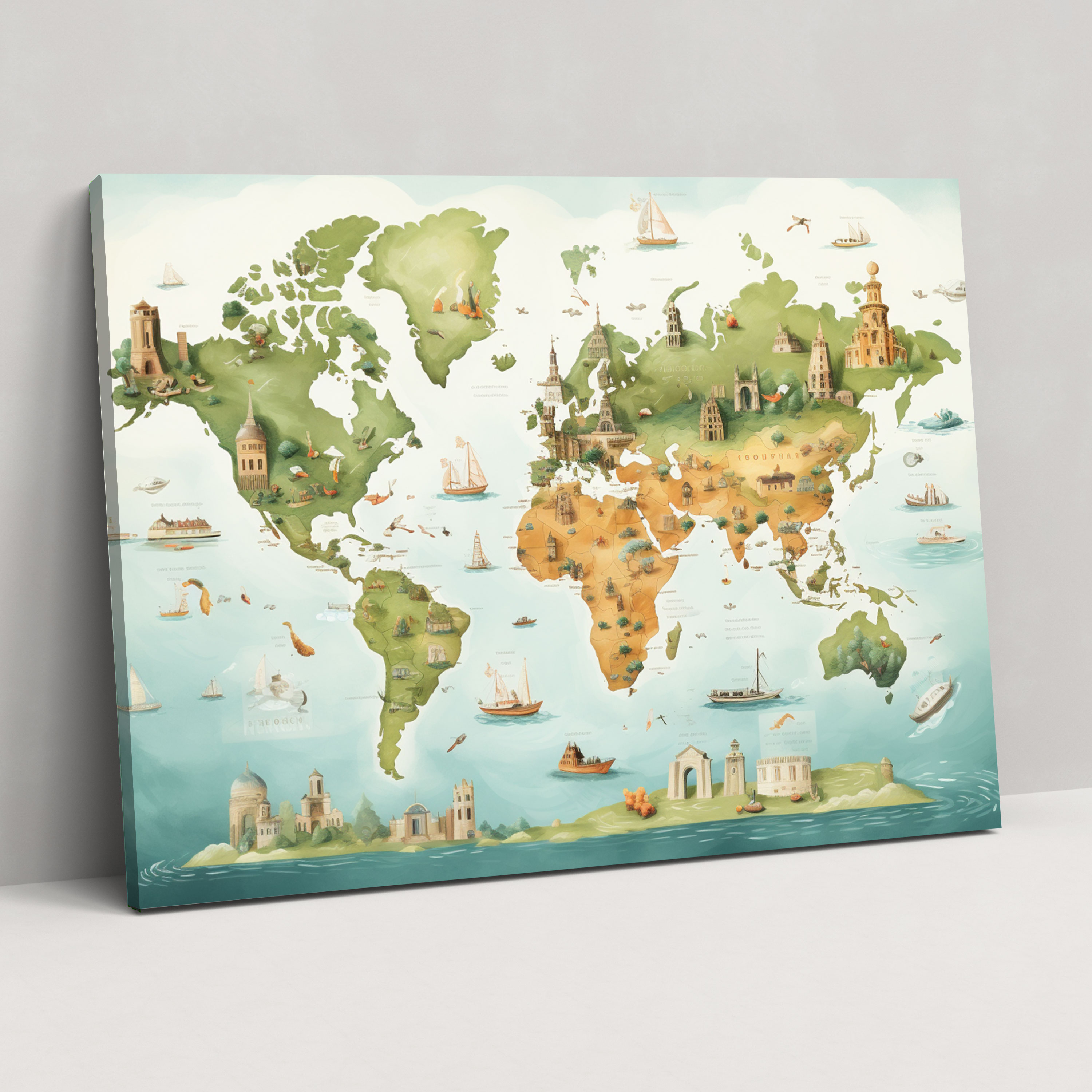Travel Inspired World Map Wall Art - World Map, Handwritten Notes, Home Decoration, World Map
