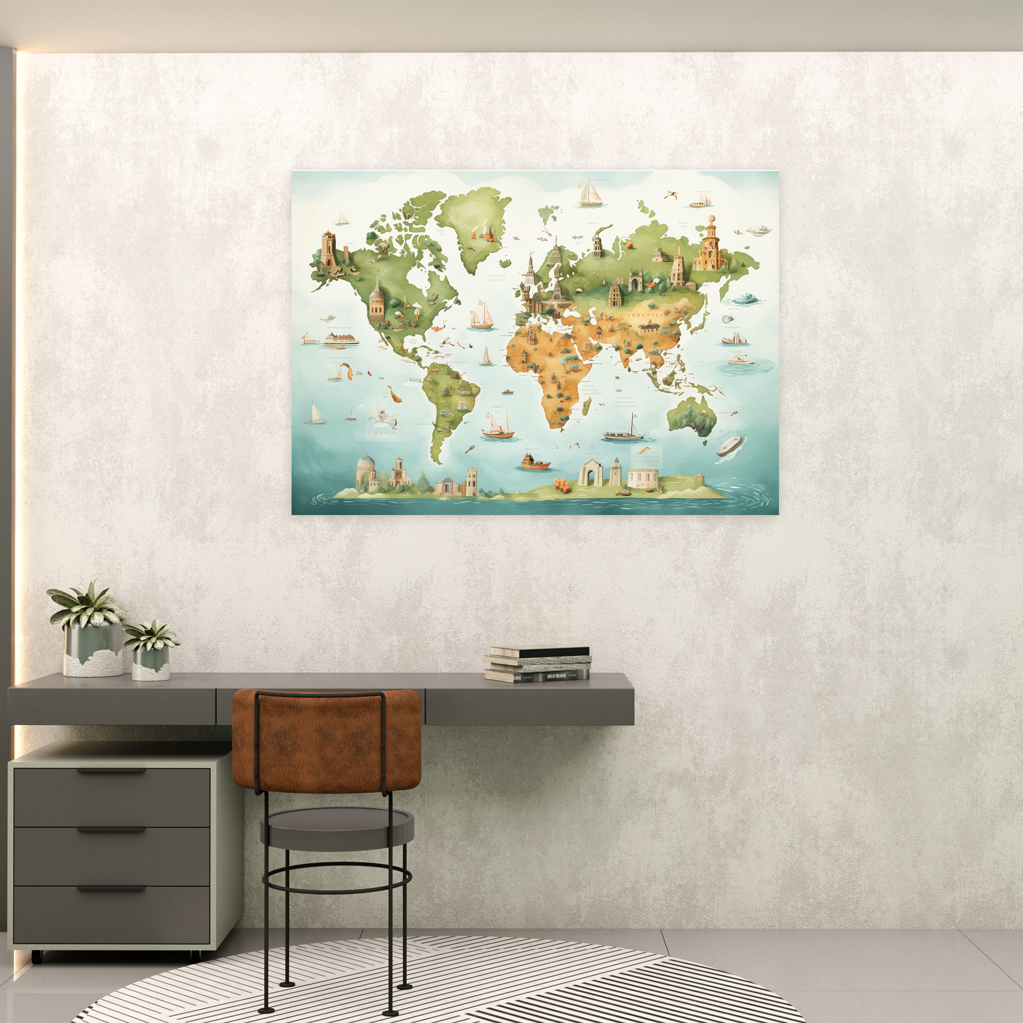 Travel Inspired World Map Wall Art - World Map, Handwritten Notes, Home Decoration, World Map