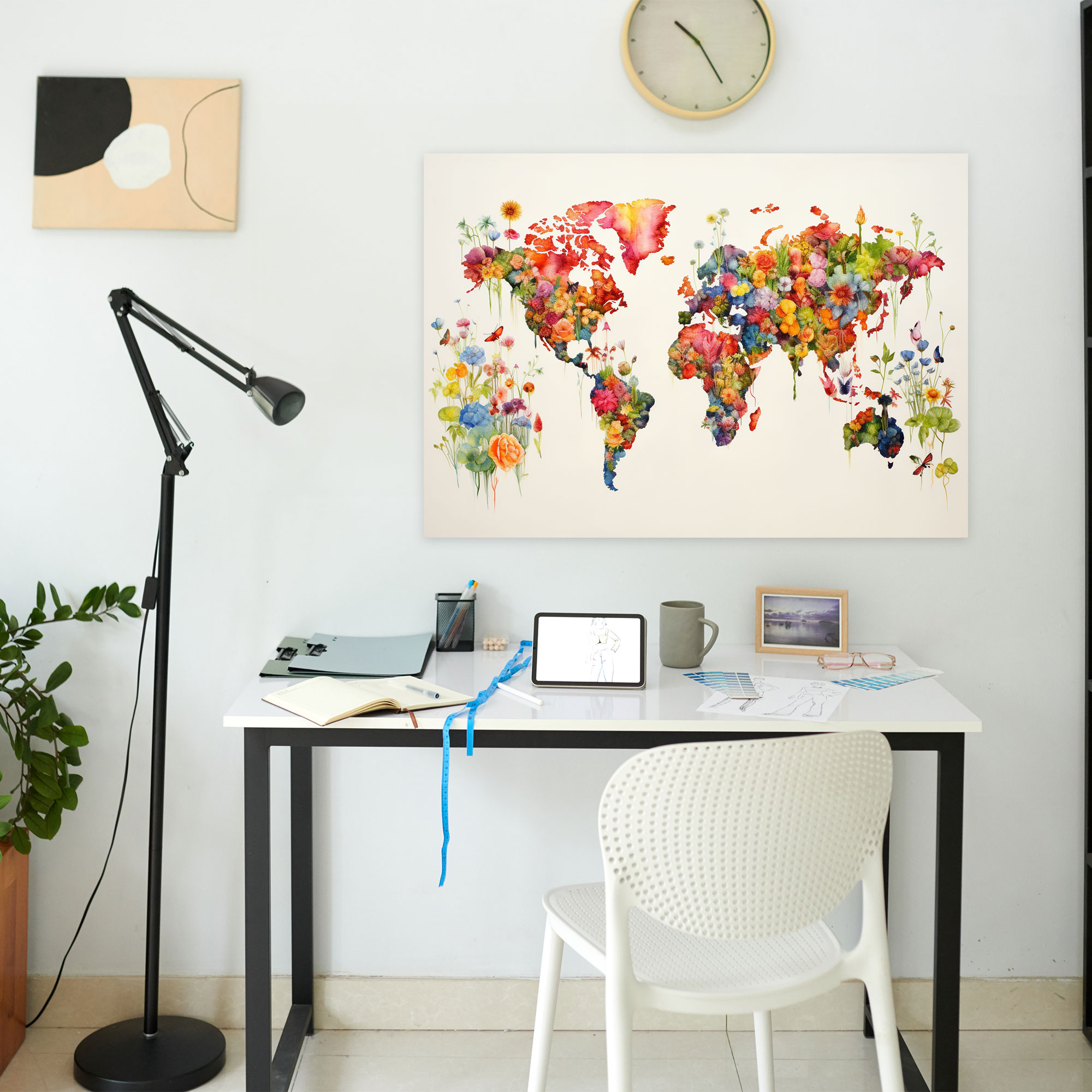 World Map Canvas Print - World Map, Wall Decoration, Watercolor Painting, World Map
