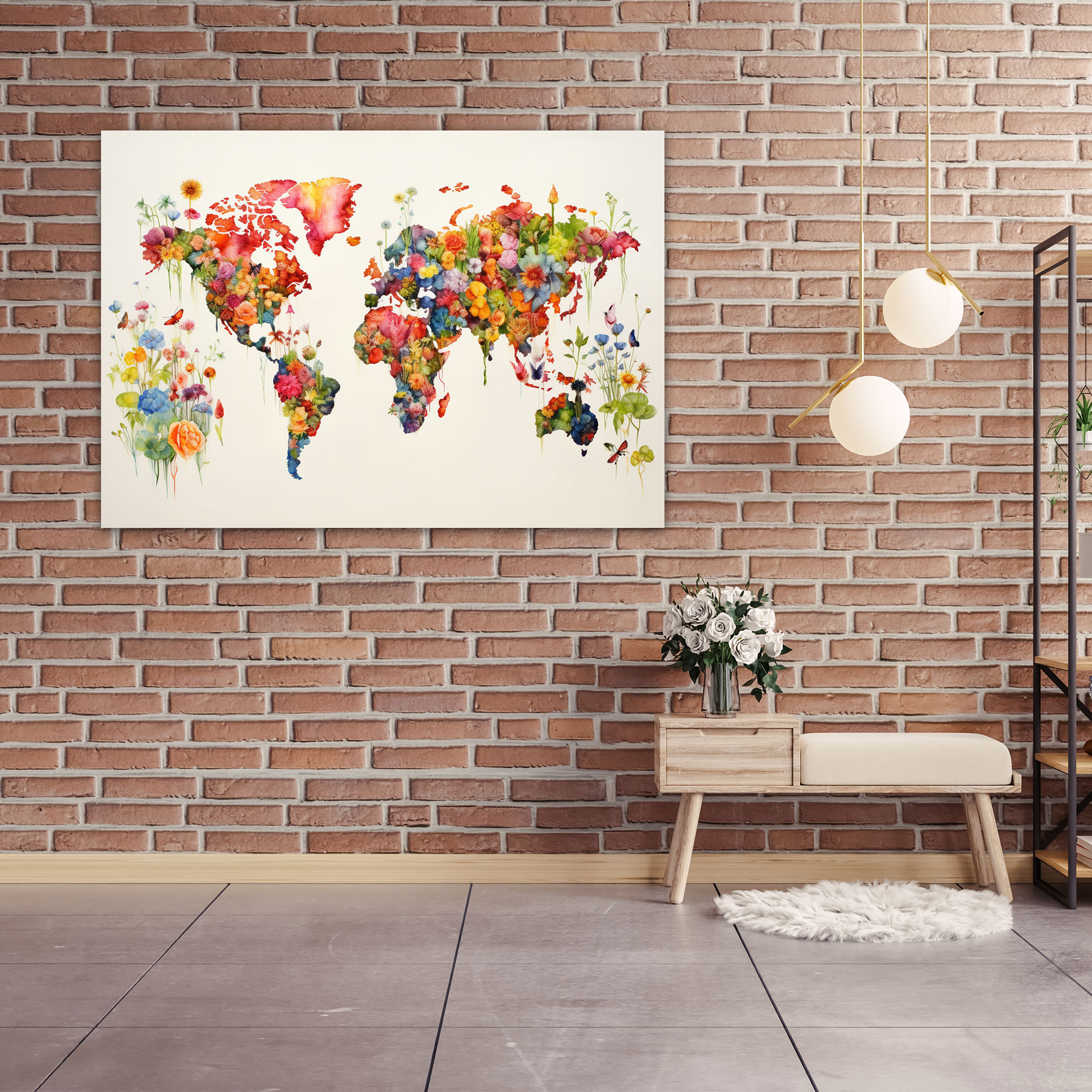 World Map Canvas Print - World Map, Wall Decoration, Watercolor Painting, World Map