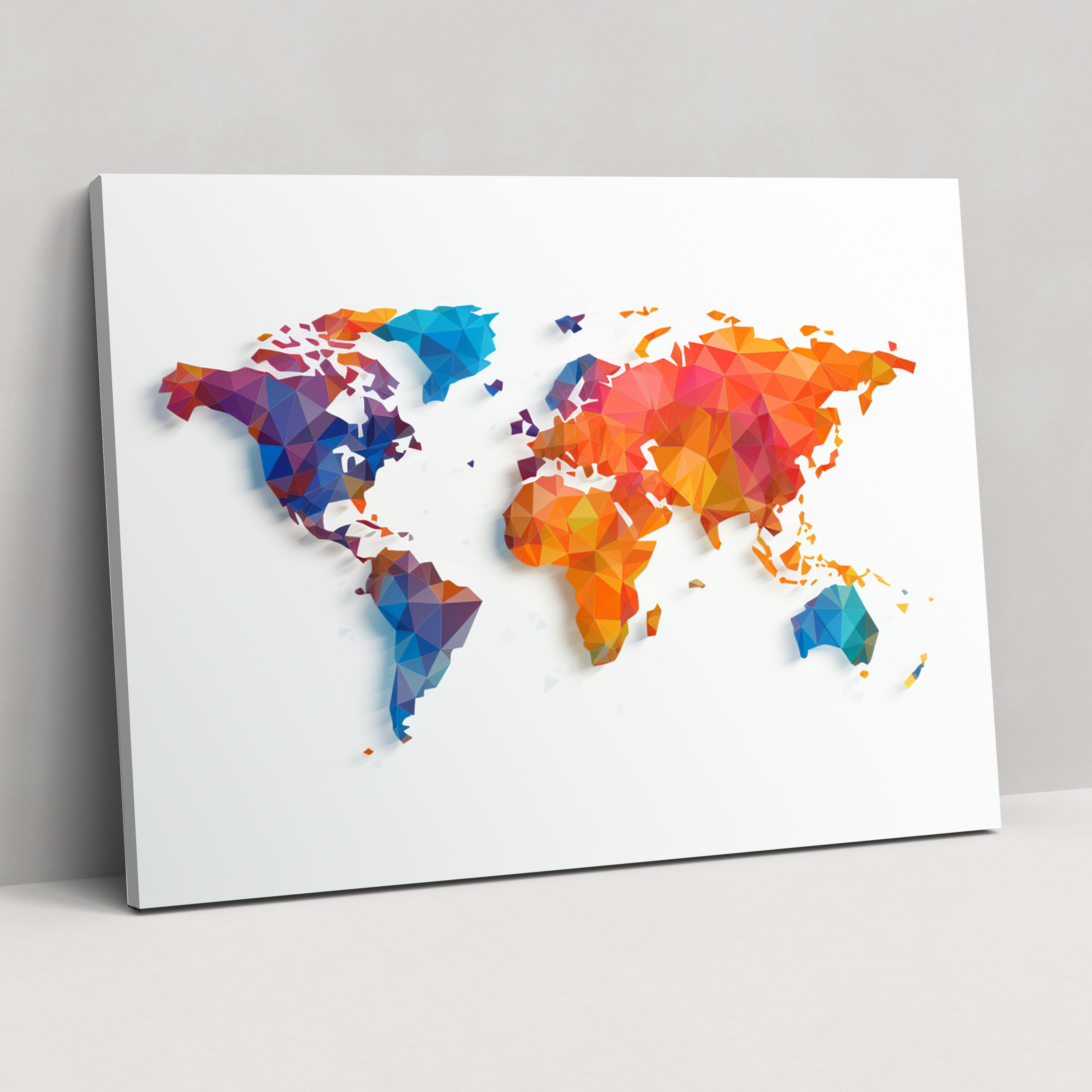 Geometric World Map Canvas Print - World Map, Canvas Wall Art, Geometric Shapes, Modern