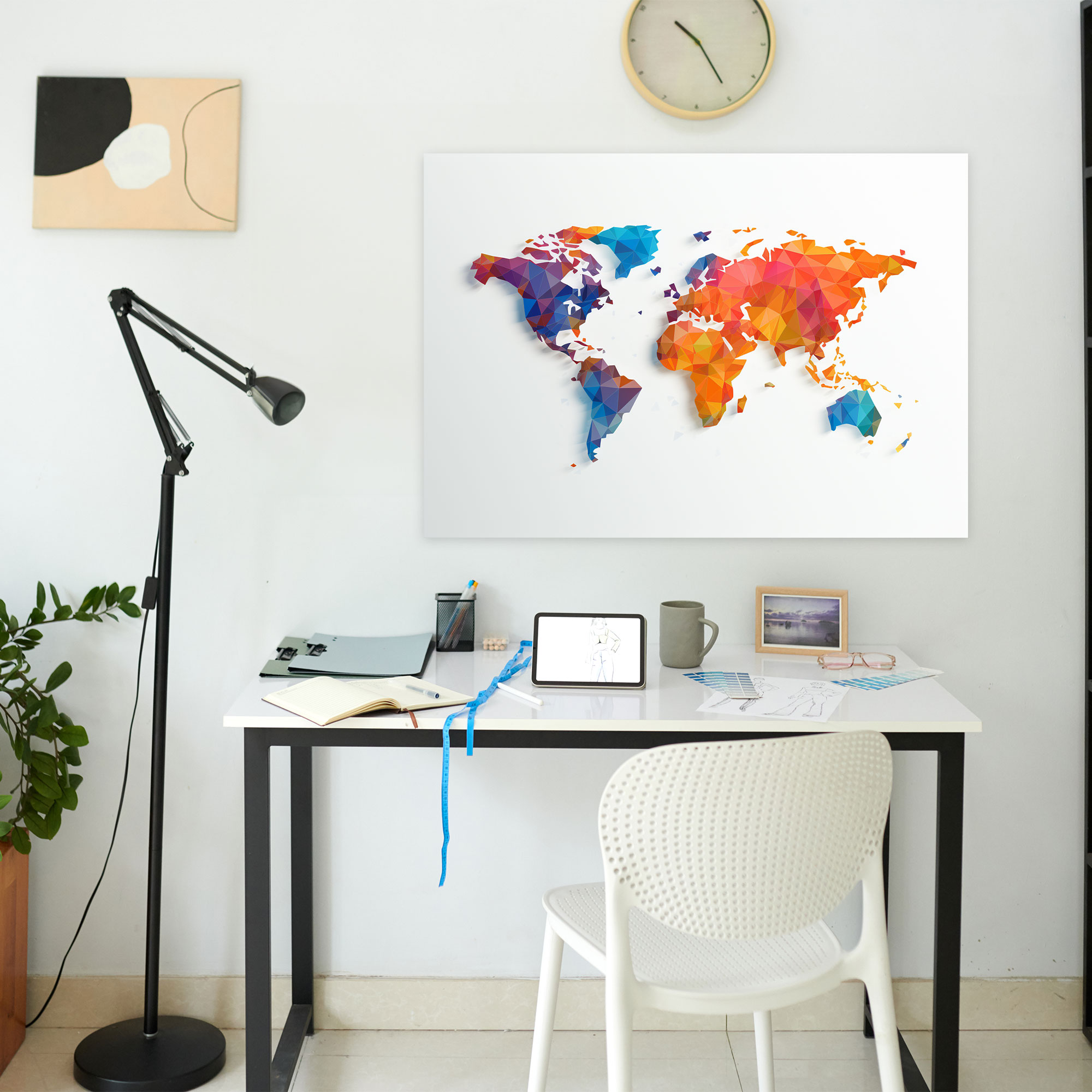 Geometric World Map Canvas Print - World Map, Canvas Wall Art, Geometric Shapes, Modern