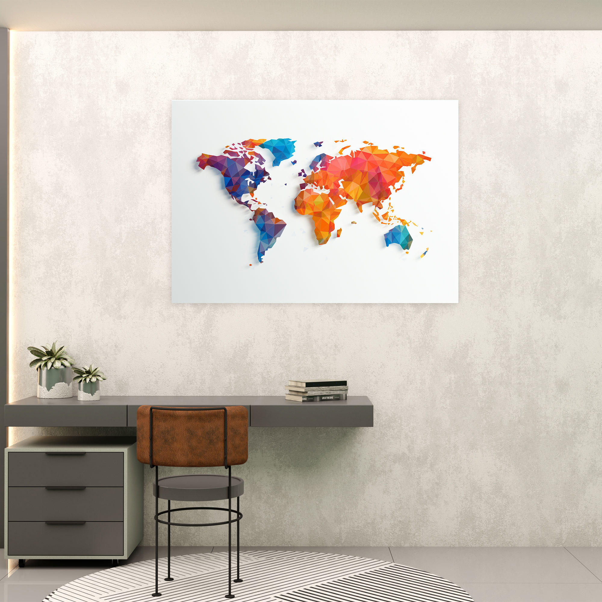 Geometric World Map Canvas Print - World Map, Canvas Wall Art, Geometric Shapes, Modern