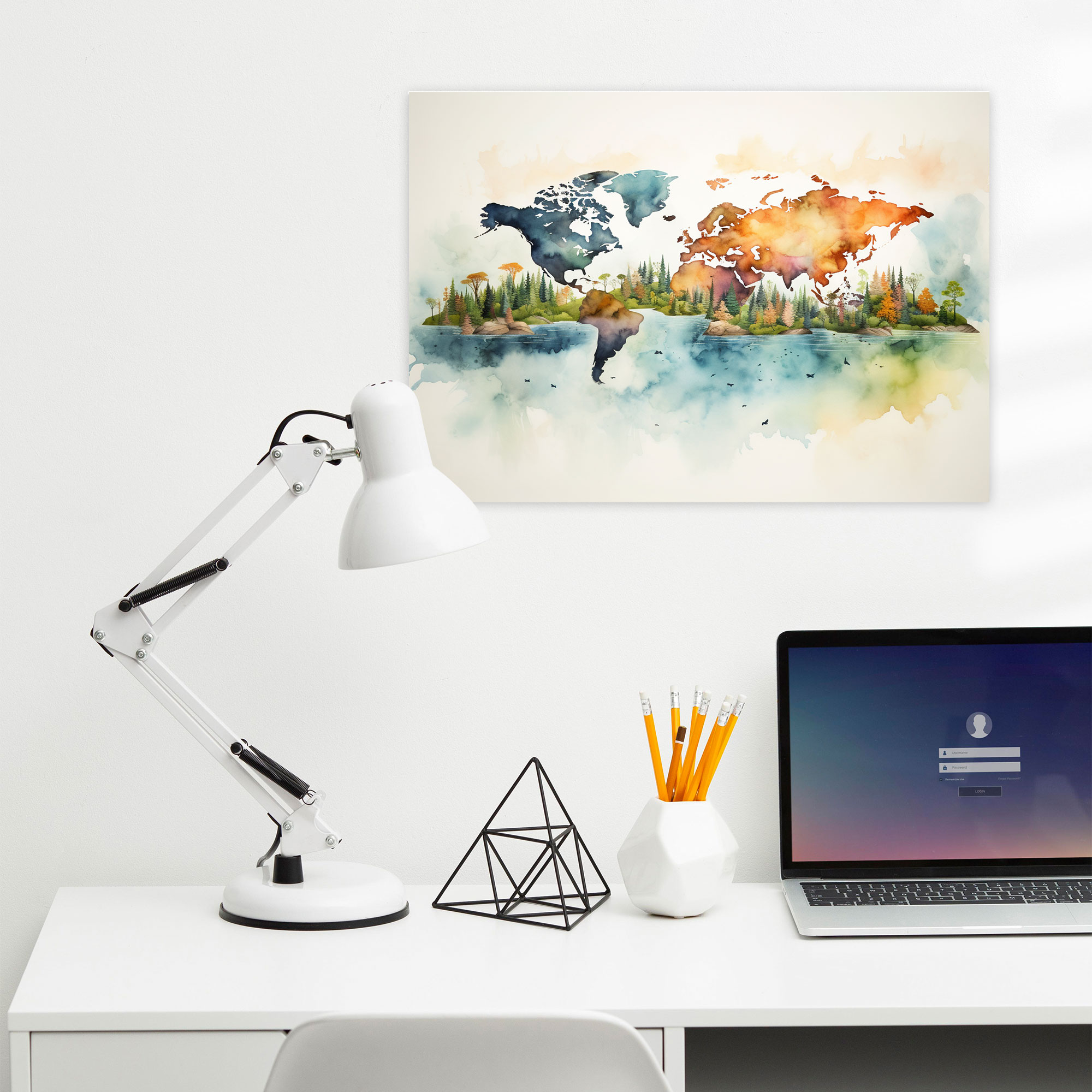 Watercolor World Map Wall Art - World Map, Soft Brushstrokes, Watercolor Illustration, Home Decoration