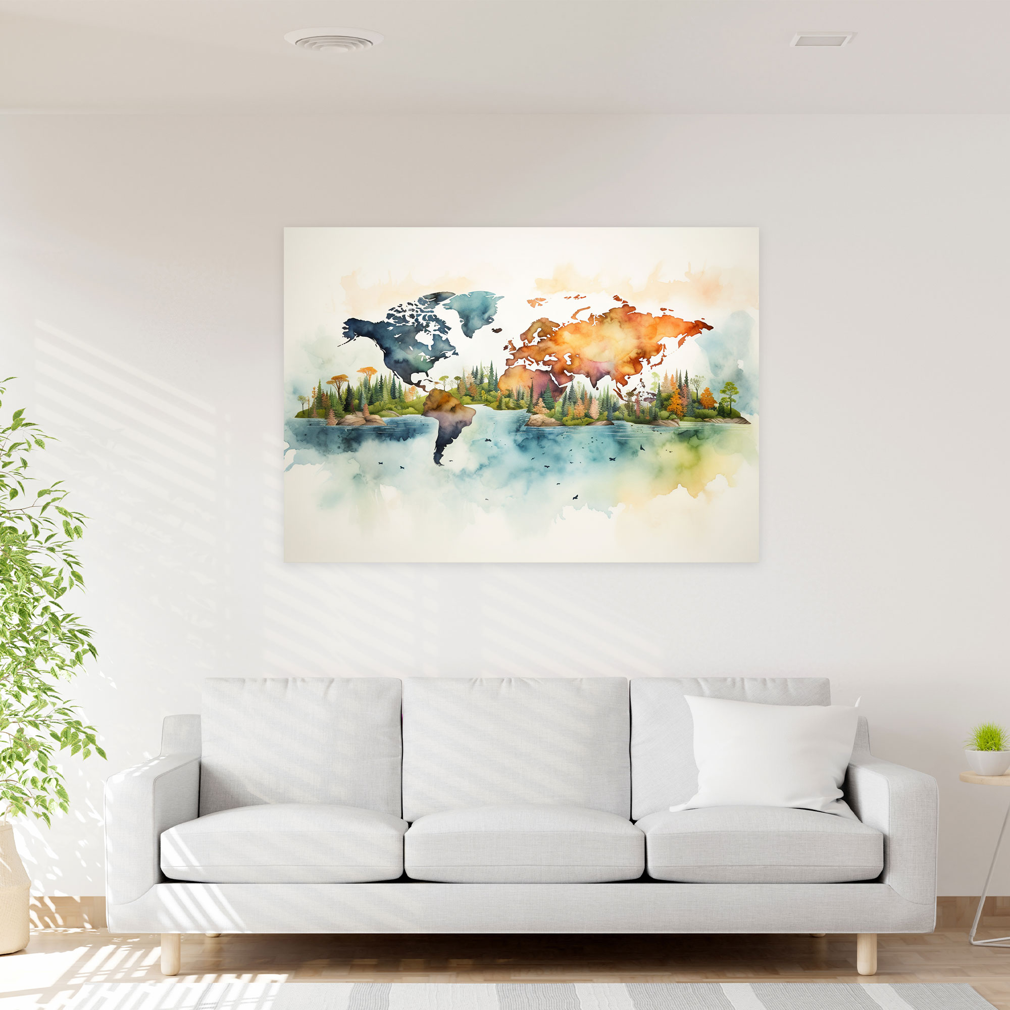 Watercolor World Map Wall Art - World Map, Soft Brushstrokes, Watercolor Illustration, Home Decoration