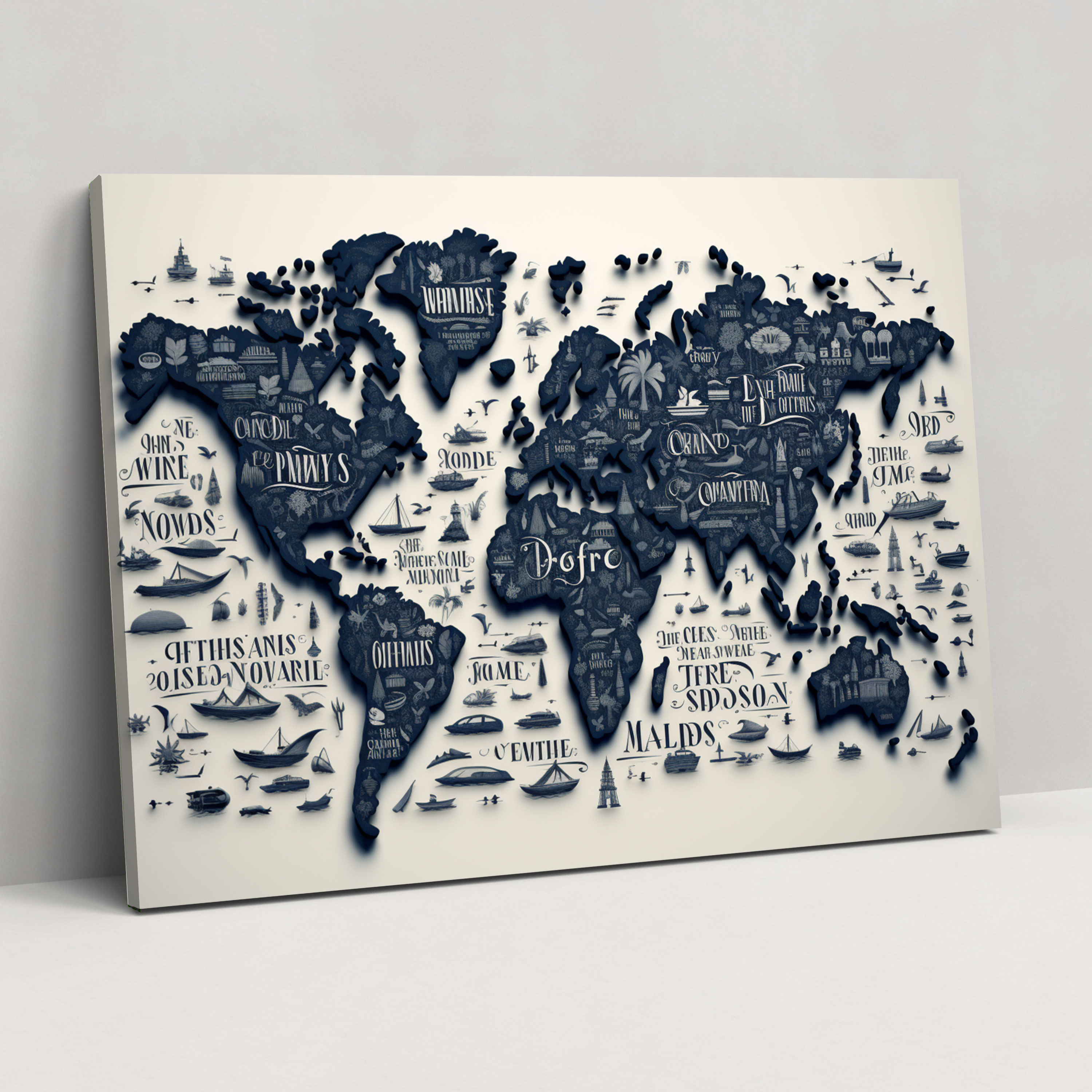 Typography World Map Wall Decoration - World Map, Motivational, Discovery, Inspiring Quotes