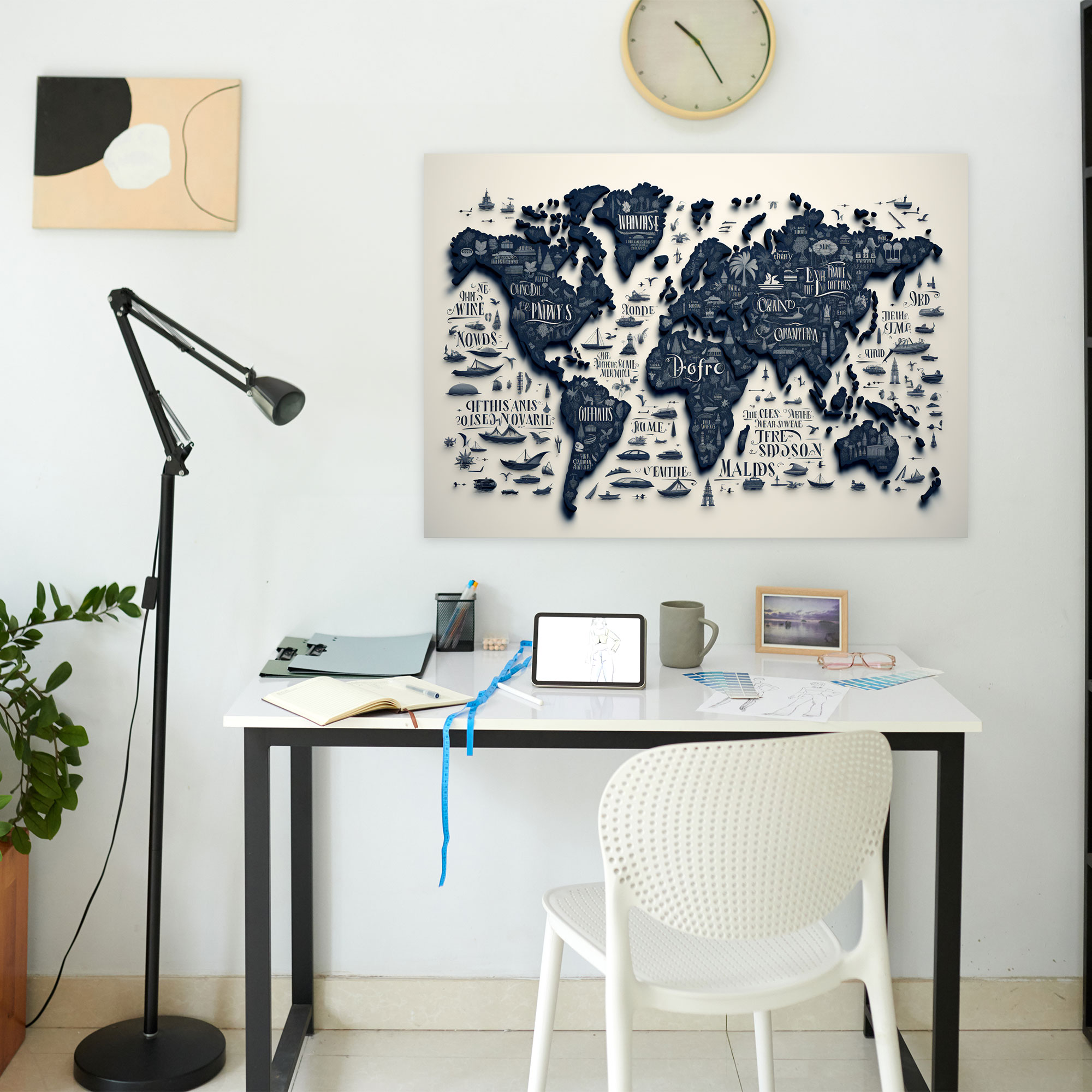 Typography World Map Wall Decoration - World Map, Motivational, Discovery, Inspiring Quotes