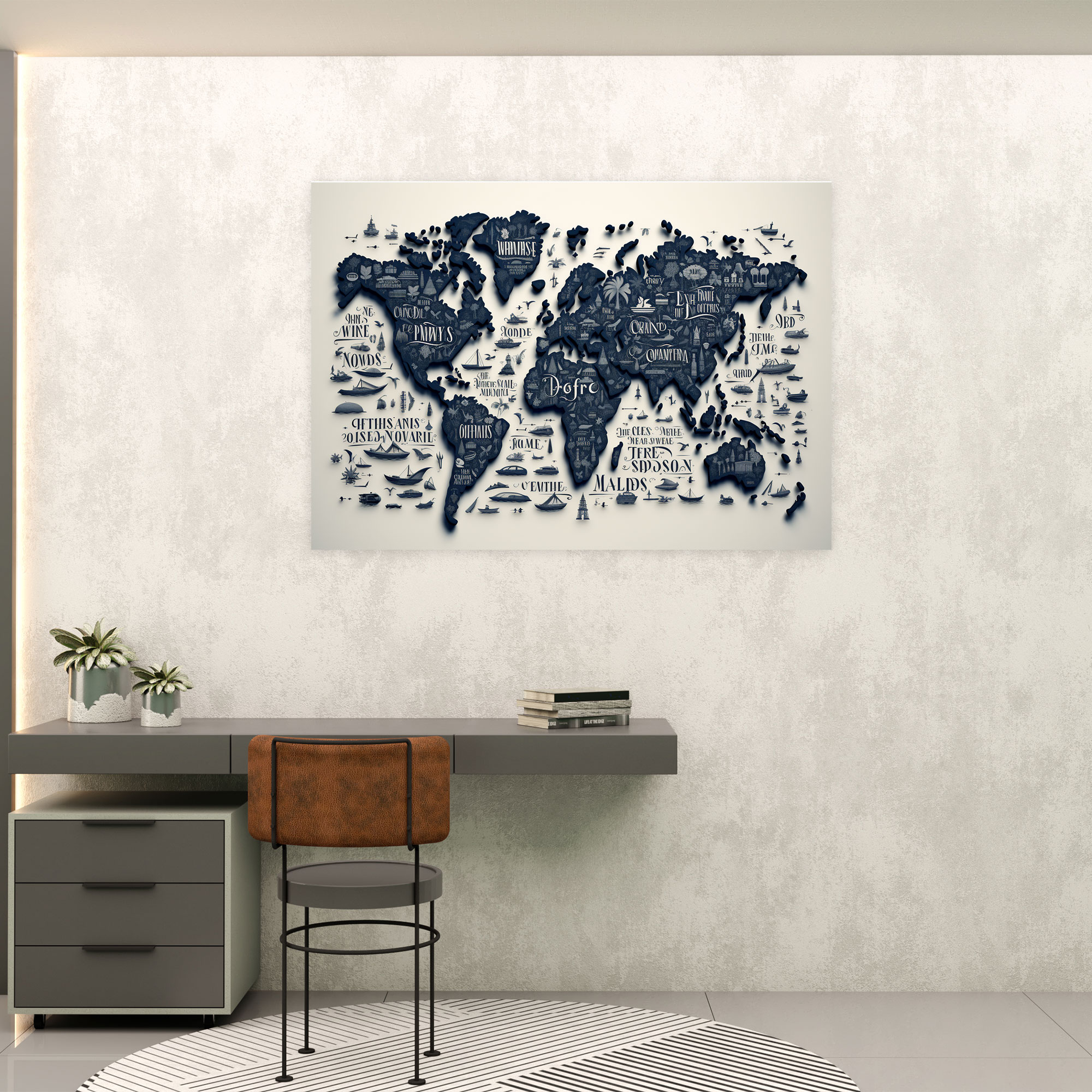Typography World Map Wall Decoration - World Map, Motivational, Discovery, Inspiring Quotes