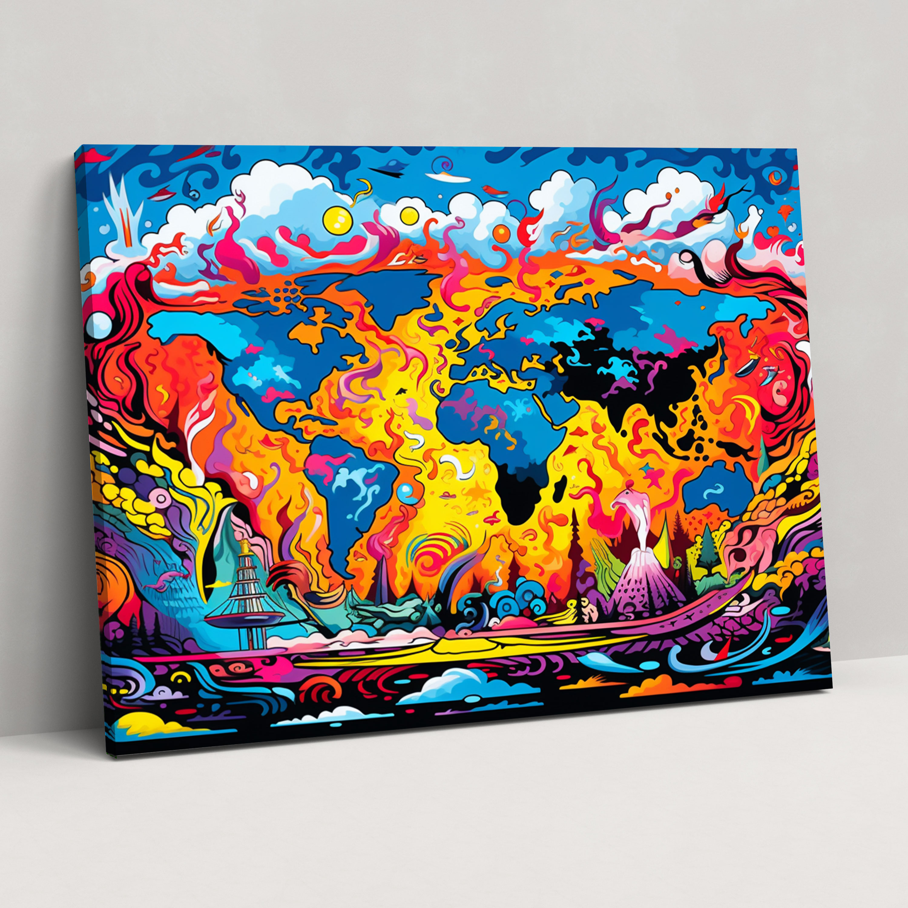 Pop Art World Map Canvas Print - World Map, Canvas, Canvas Wall Art, World Map