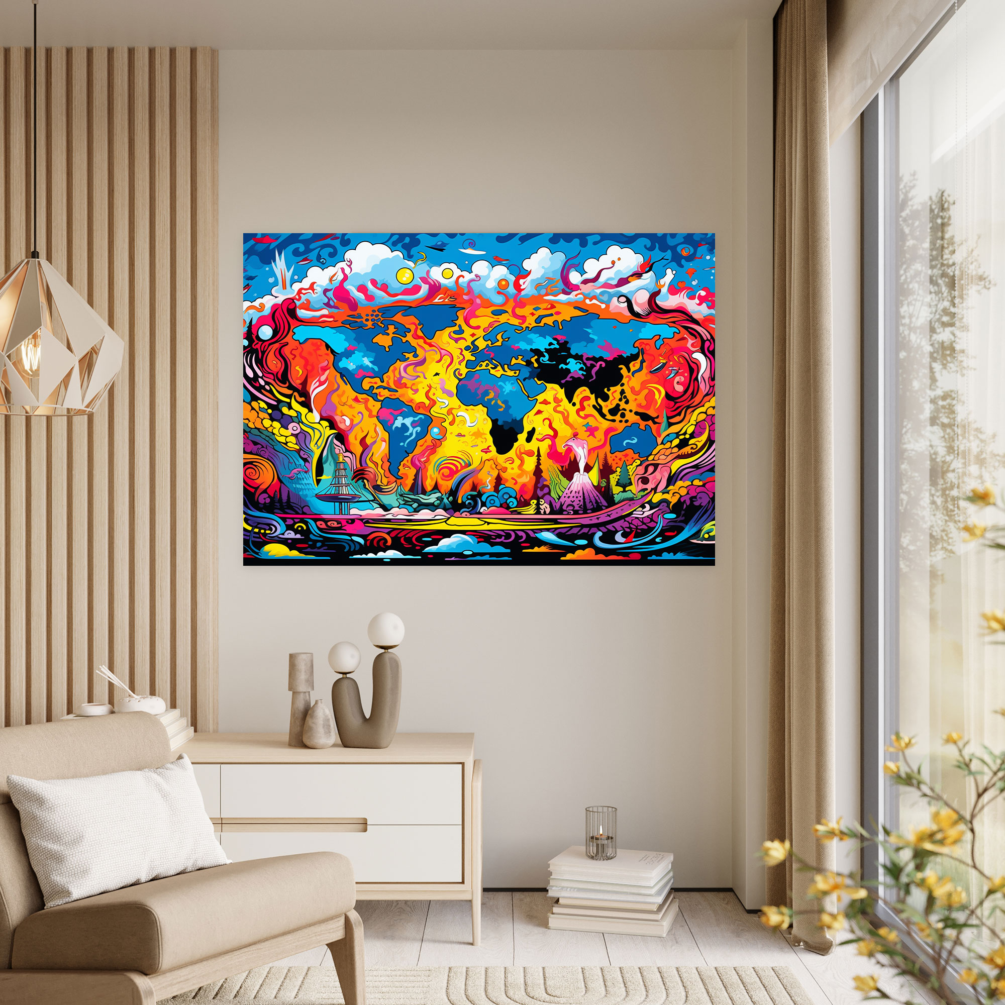Pop Art World Map Canvas Print - World Map, Canvas, Canvas Wall Art, World Map